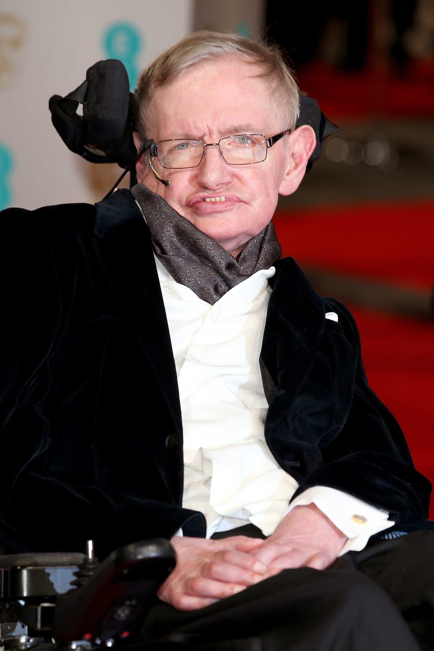 Stephen Hawking attends the EE British Academy Film Awards at The Royal Opera House in London on Feb. 8, 2015. (Mike Marsland&mdash;WireImage)