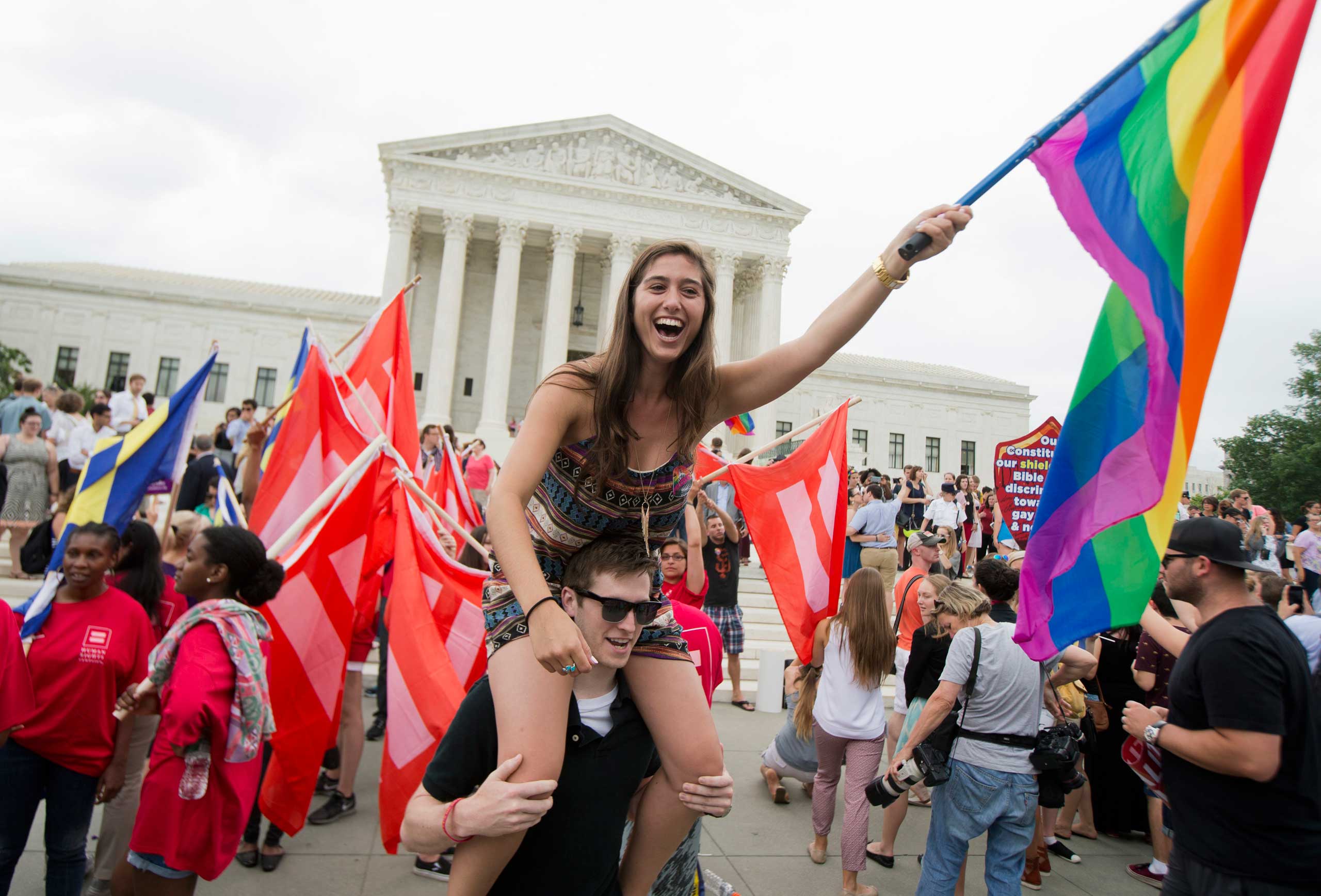 Supporters of same-sex marriage celebrate outside of the Supreme Court in Washington, on June 26, 2015.