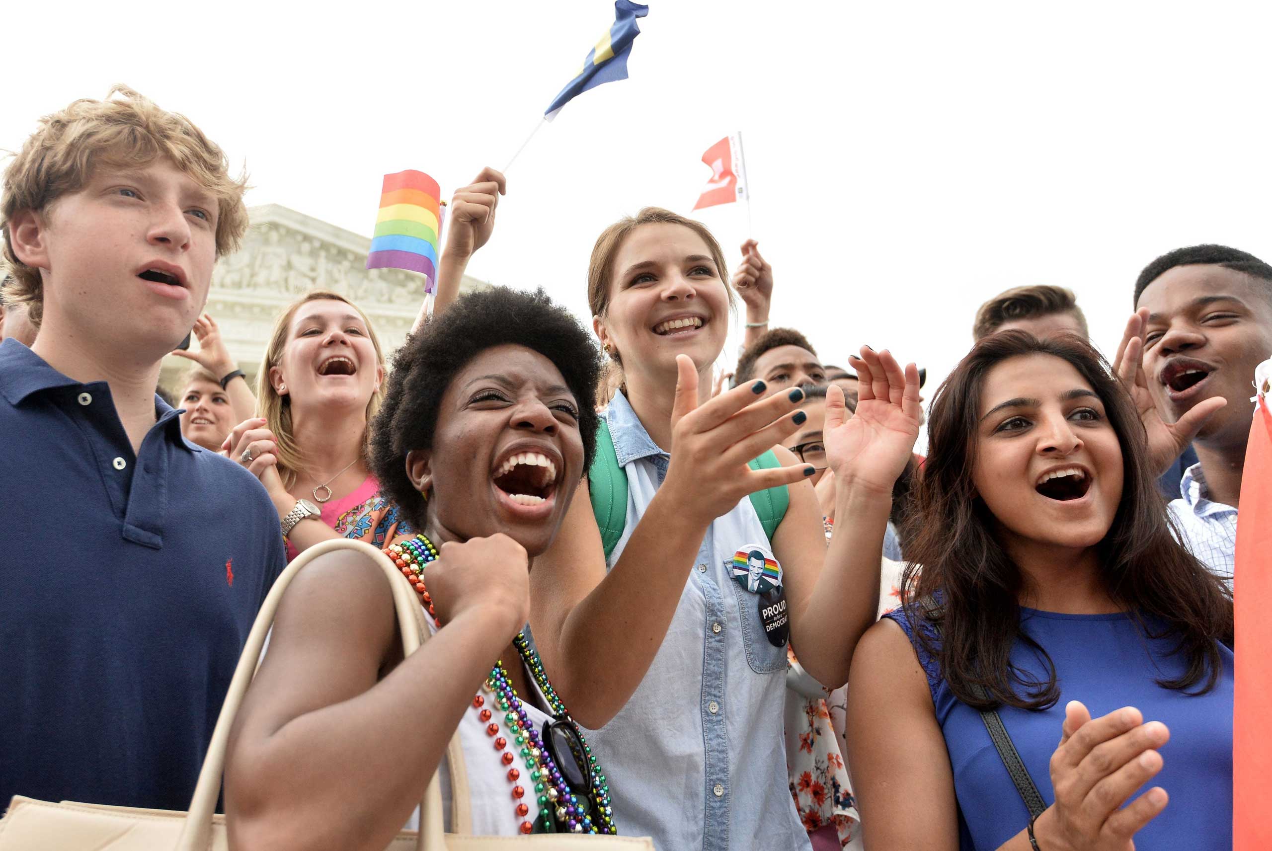 Supporters of same-sex marriage celebrate outside of the Supreme Court in Washington, on June 26, 2015.