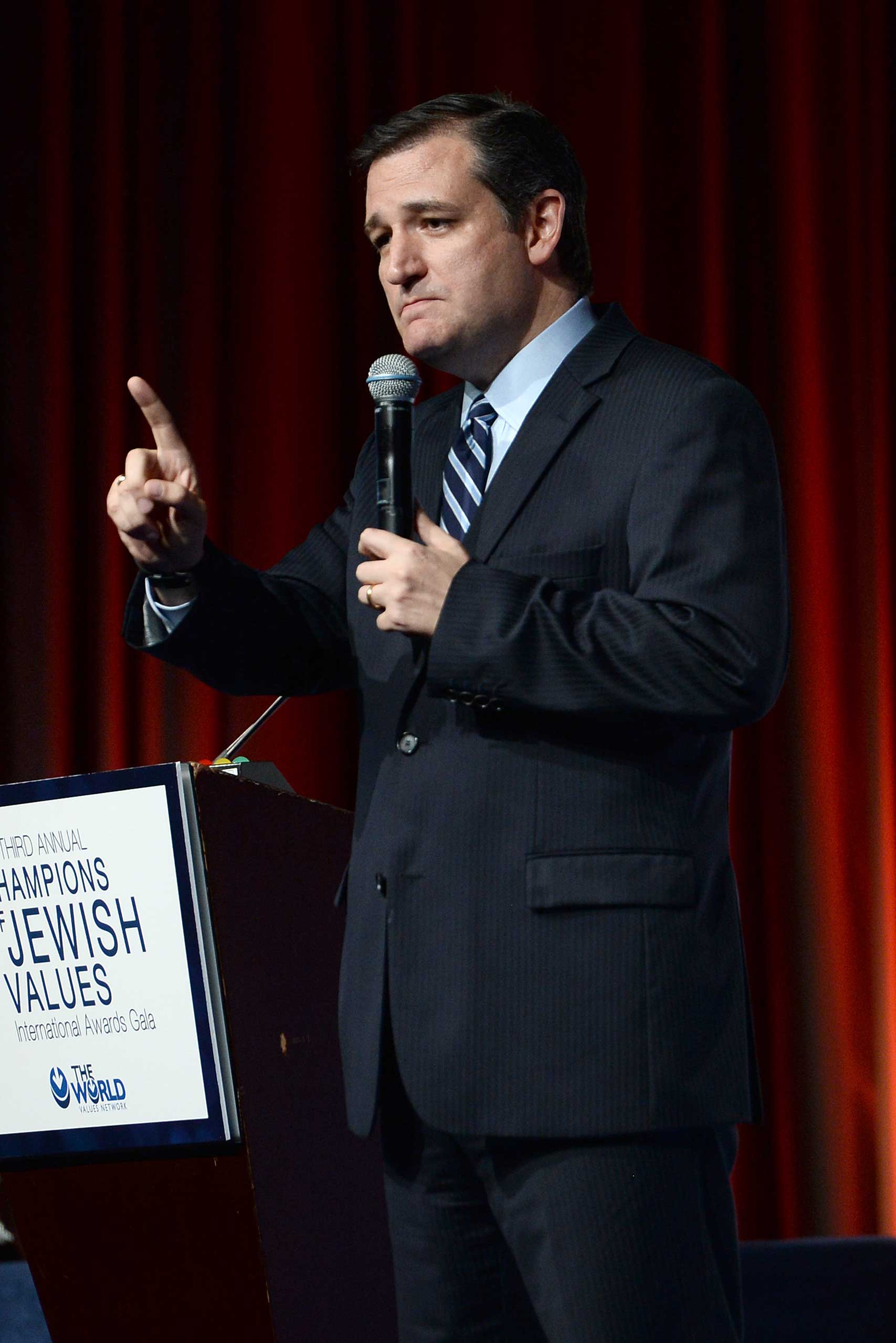 U.S. Senator Ted Cruz of Texas speaks at the annual Champion of Jewish Values International Awards Gala at the Marriott Marquis Hotel in New York, NY, on May 28, 2015. (Behar Anthony — AP)