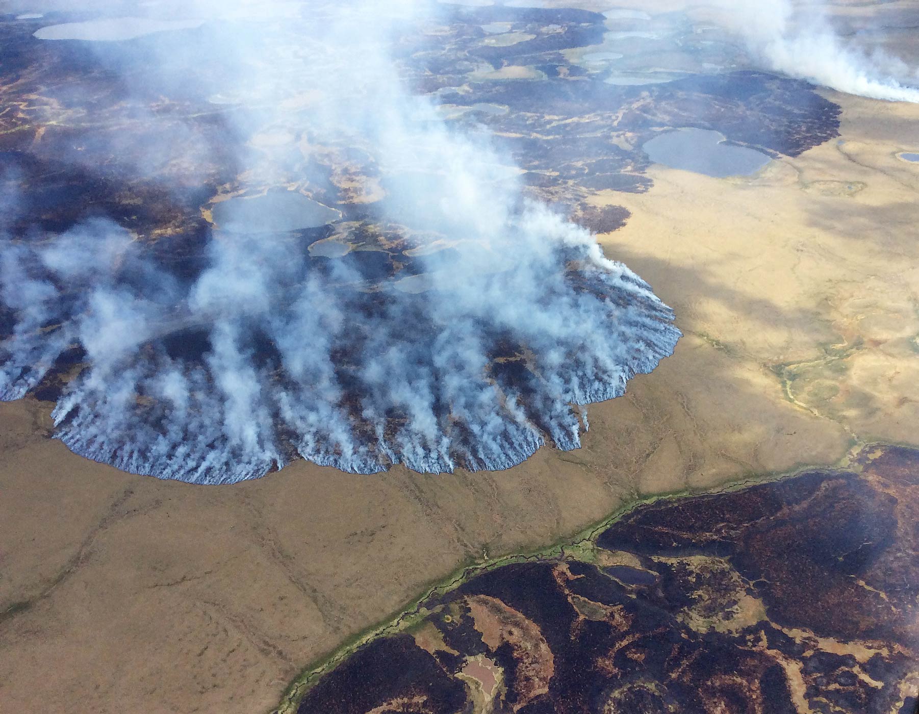 Smoke rises from the Bogus Creek Fire, one of two fires burning in the Yukon Delta National Wildlife Refuge in southwest Alaska on June 7, 2015. (Matt Snyder—Alaska Division of Forestry/AP)