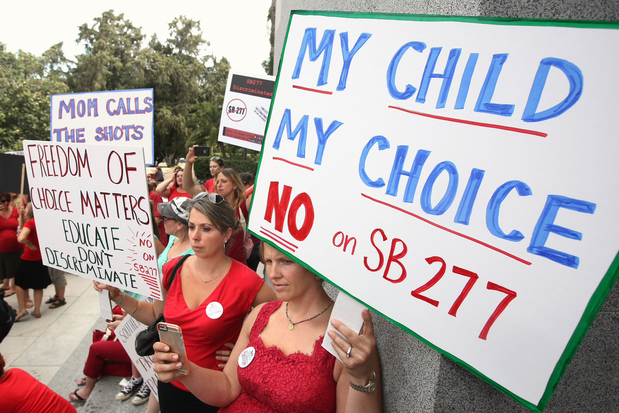 Bad choice: Anti-vaxxers protesting the California vaccine bill