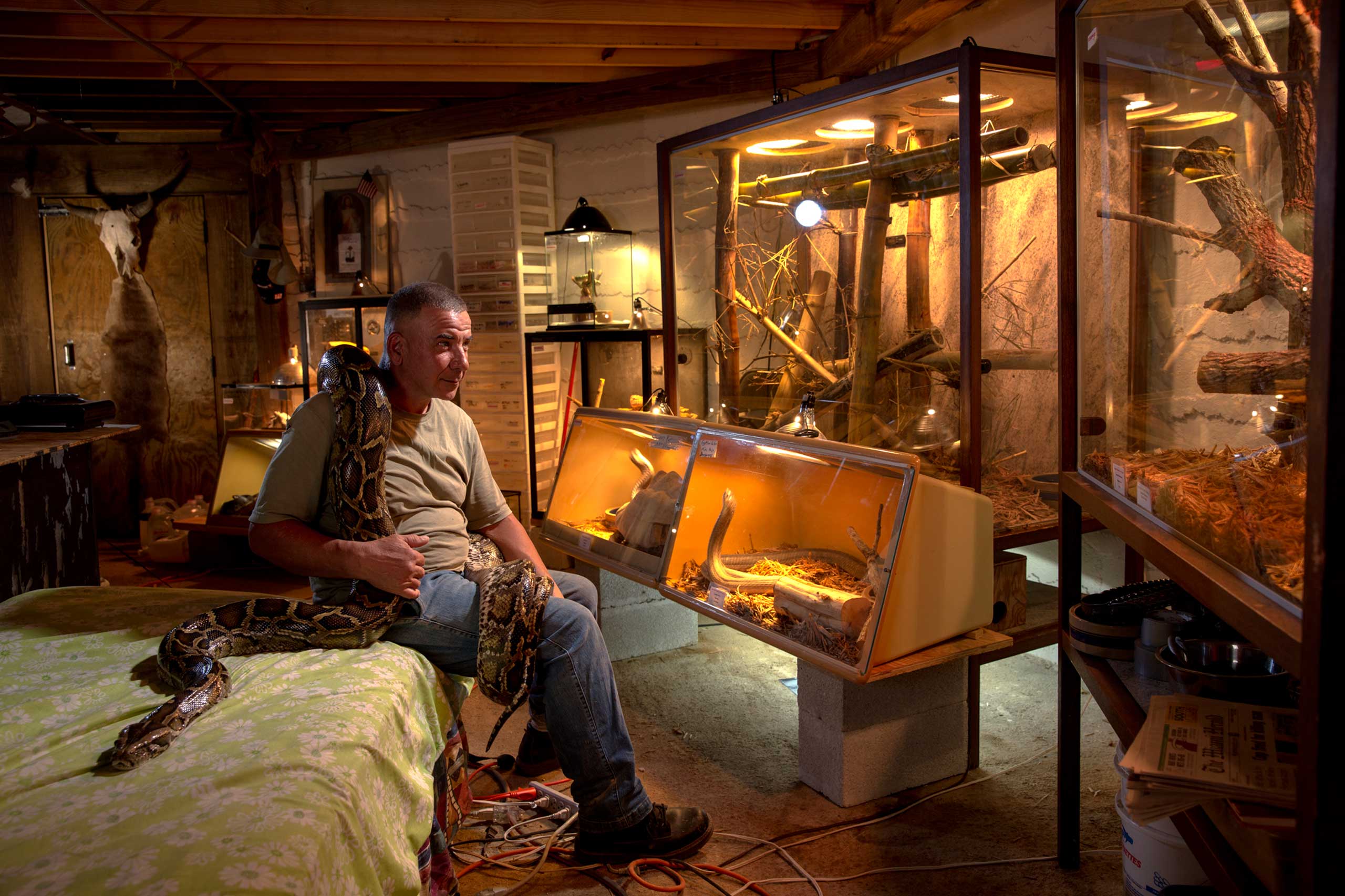 An exotic pet owner, Albert Killian, keeps dozens of the deadliest snakes in the world in his bedroom at the animal rescue facility, Everglades Outpost.