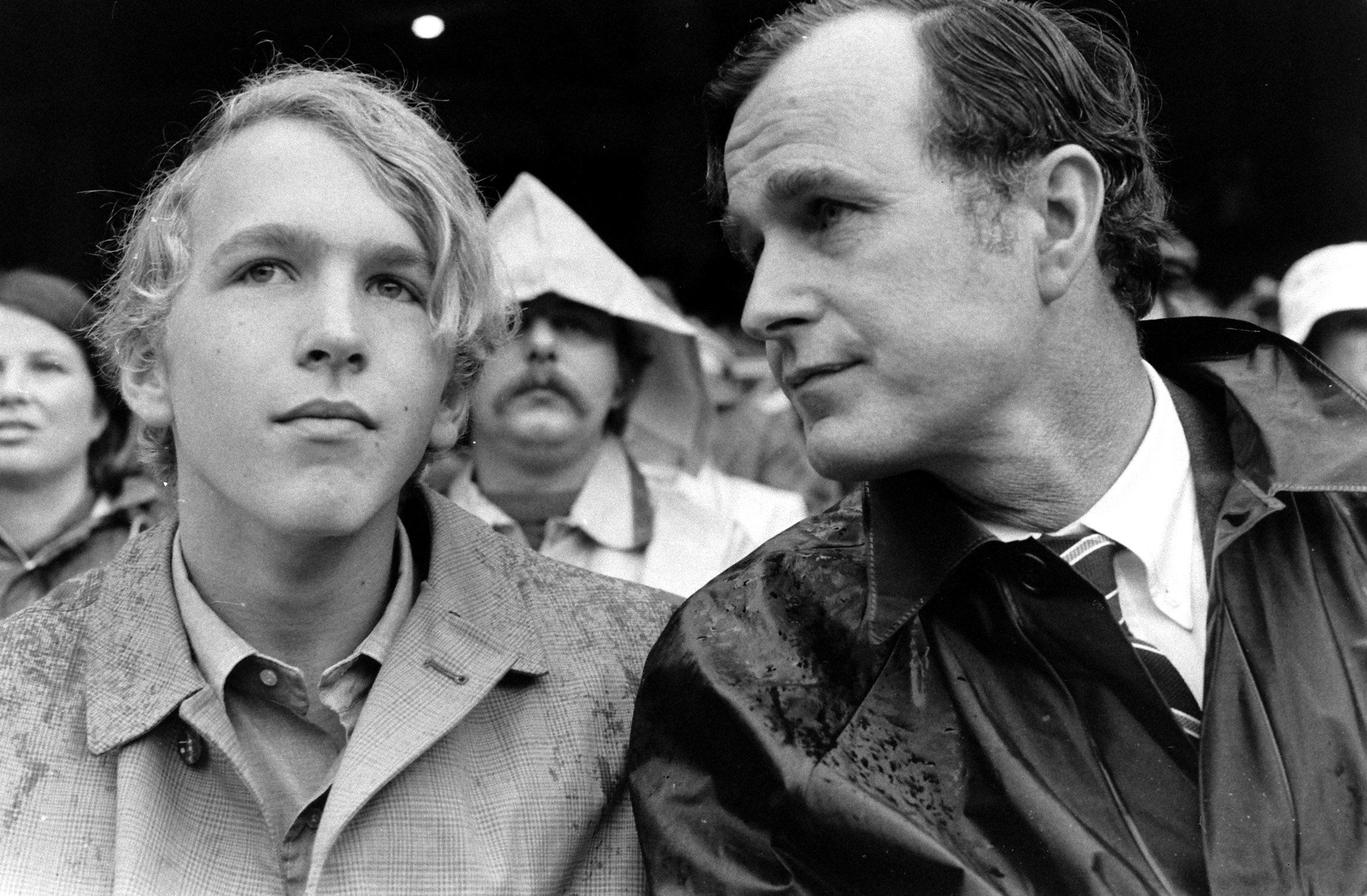 George H.W. Bush at a baseball game with son Marvin in 1971.