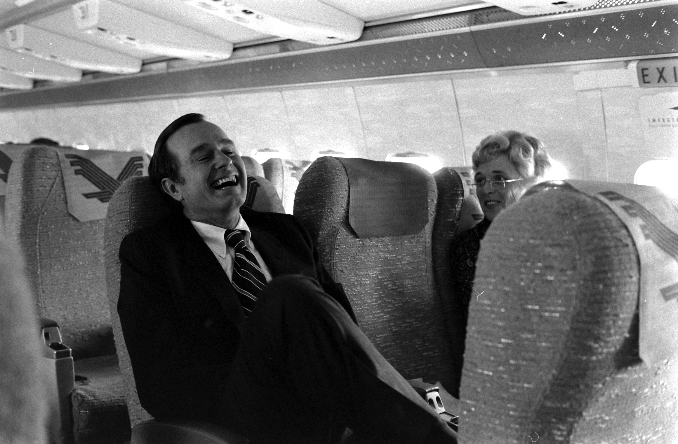George H.W. Bush and wife Barbara on a plane in 1971.