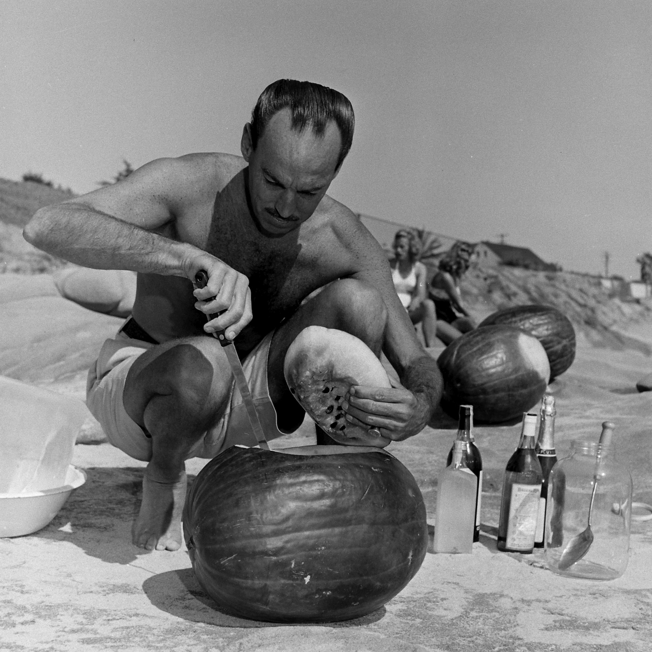 Spiked watermelon beach party in San Diego, 1948.