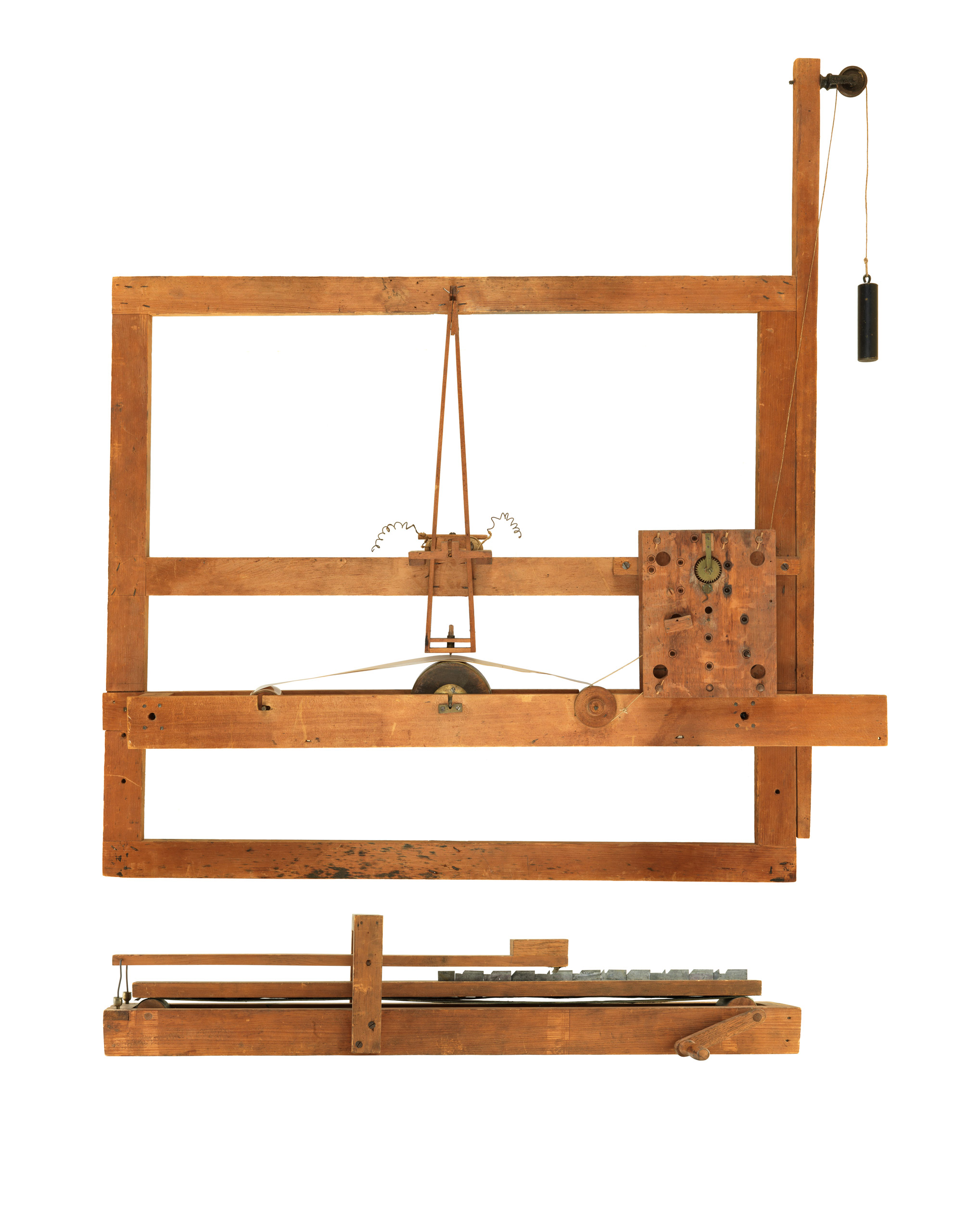 Samuel F. B. Morse converted an artist’s canvas stretcher into a telegraph receiver that recorded a message as a wavy line on a strip of paper. His telegraph transmitter sent electric pulses representing letter and numbers that activated an electromagnet on the receiver.