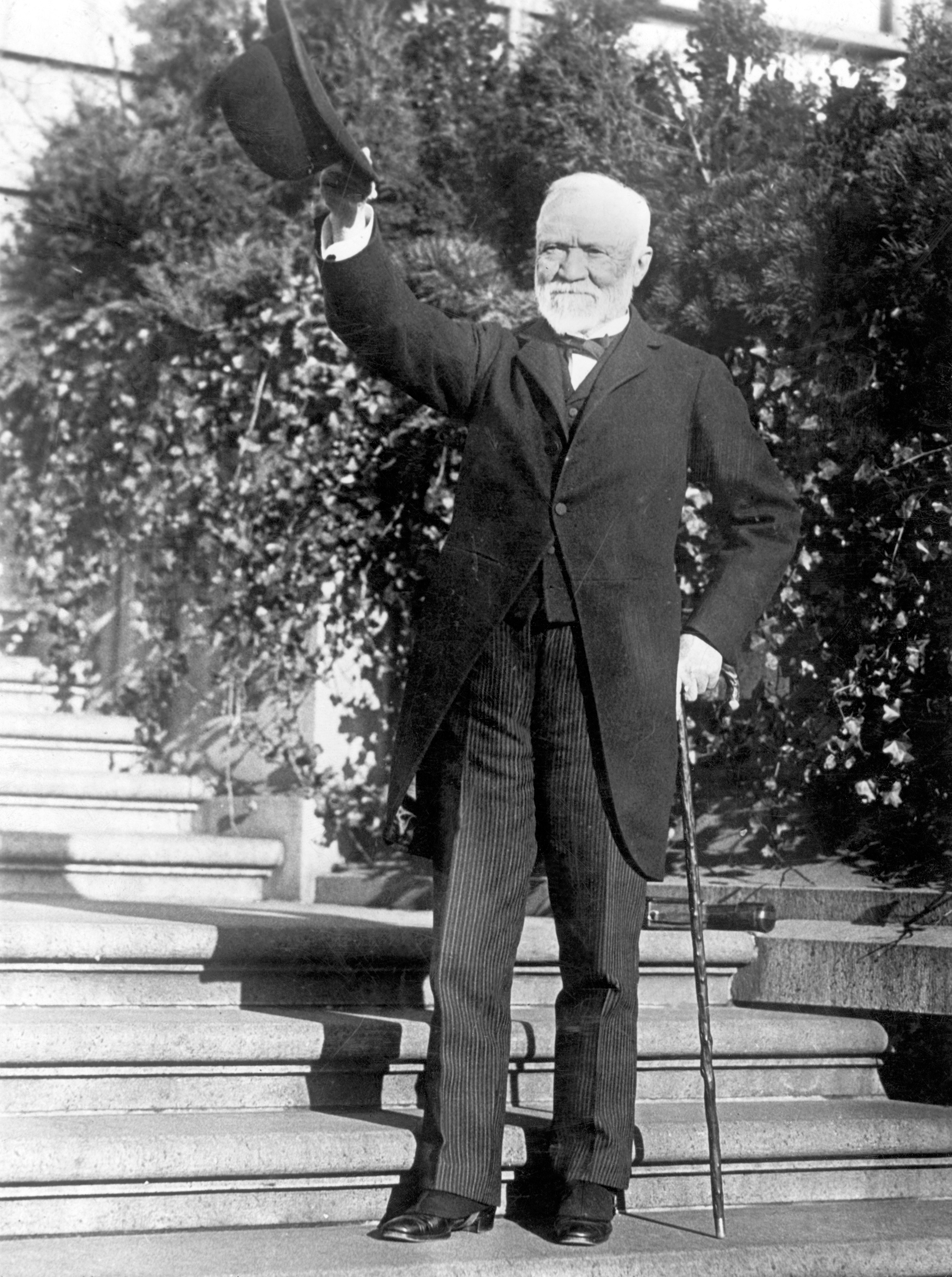 Andrew Carnegie standing on the steps of his estate, circa 1910s. (Corbis)