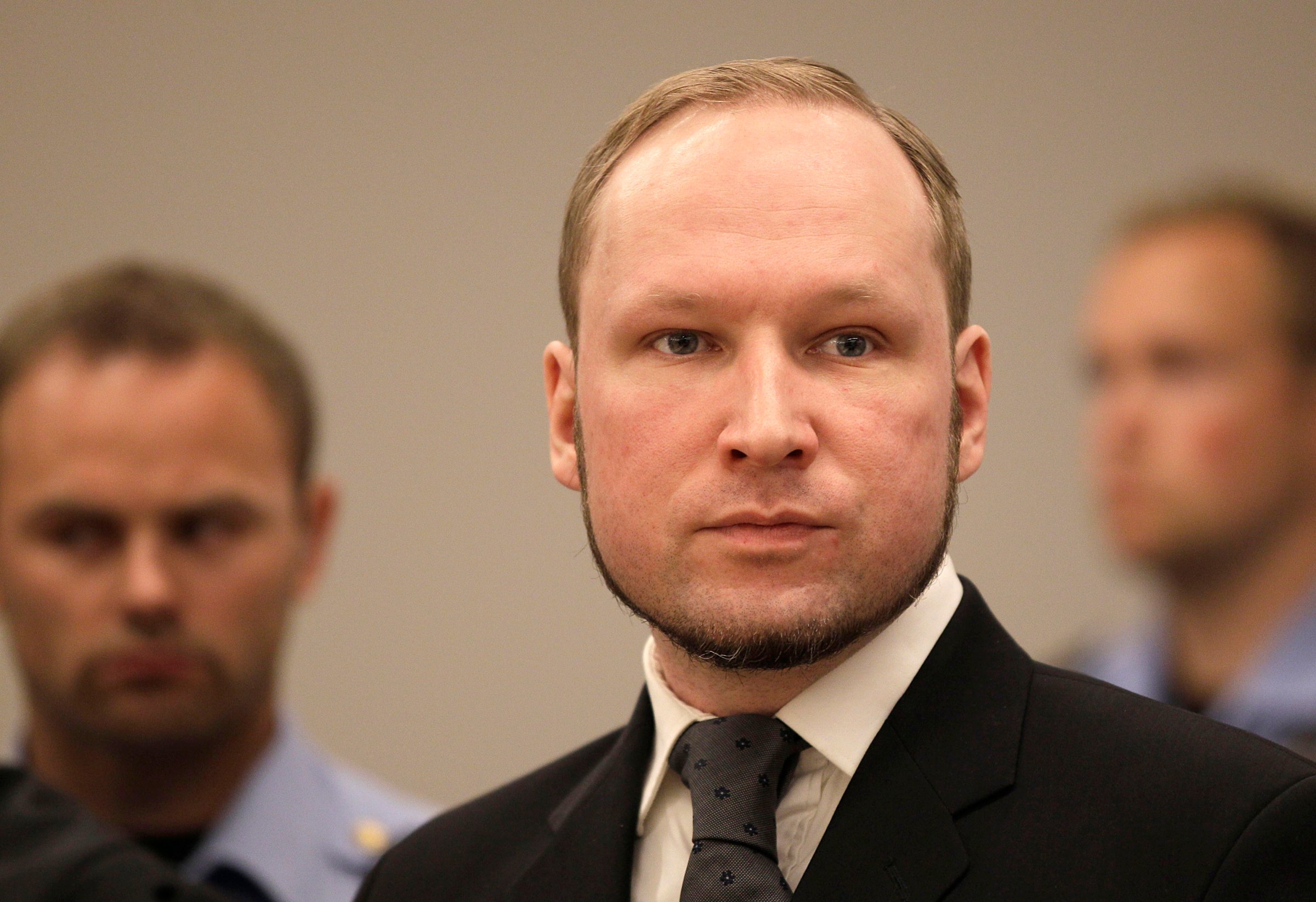Anders Behring Breivik listens to the judge in the courtroom, in Oslo, Norway on Aug. 24, 2012.