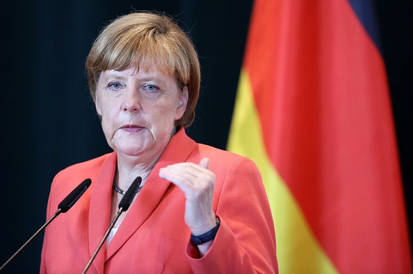 German Chancellor Angela Merkel at a press conference after meeting with Albanian Prime Minister Edi Rama in Tirana on July 8, 2015.