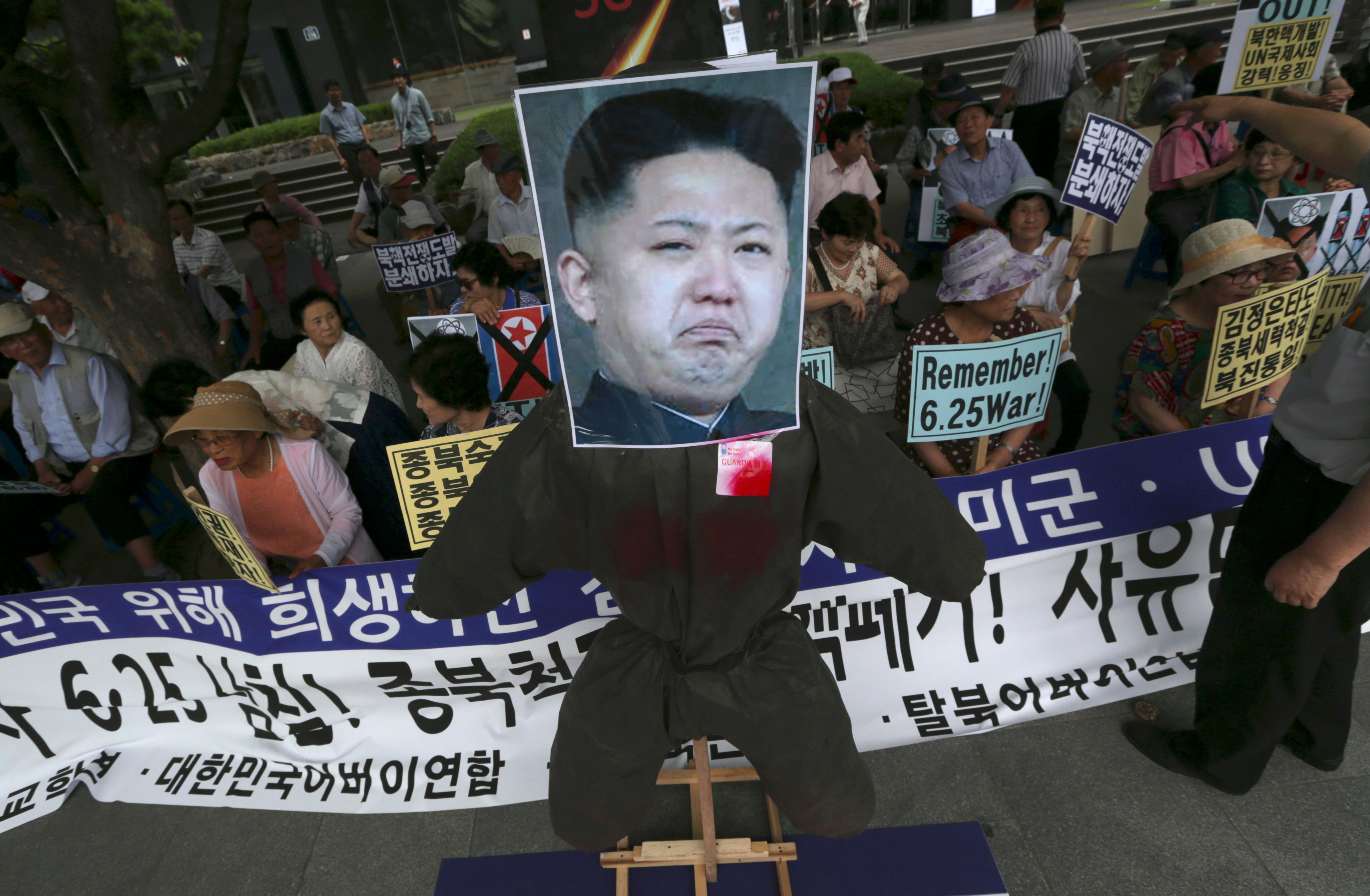 An effigy of North Korean leader Kim Jong Un is set up by South Korean conservative activists in Seoul on June 25, 2015, during a rally against the North to mark the 65th anniversary of the outbreak of the Korean War (Lee Jin-man—AP)