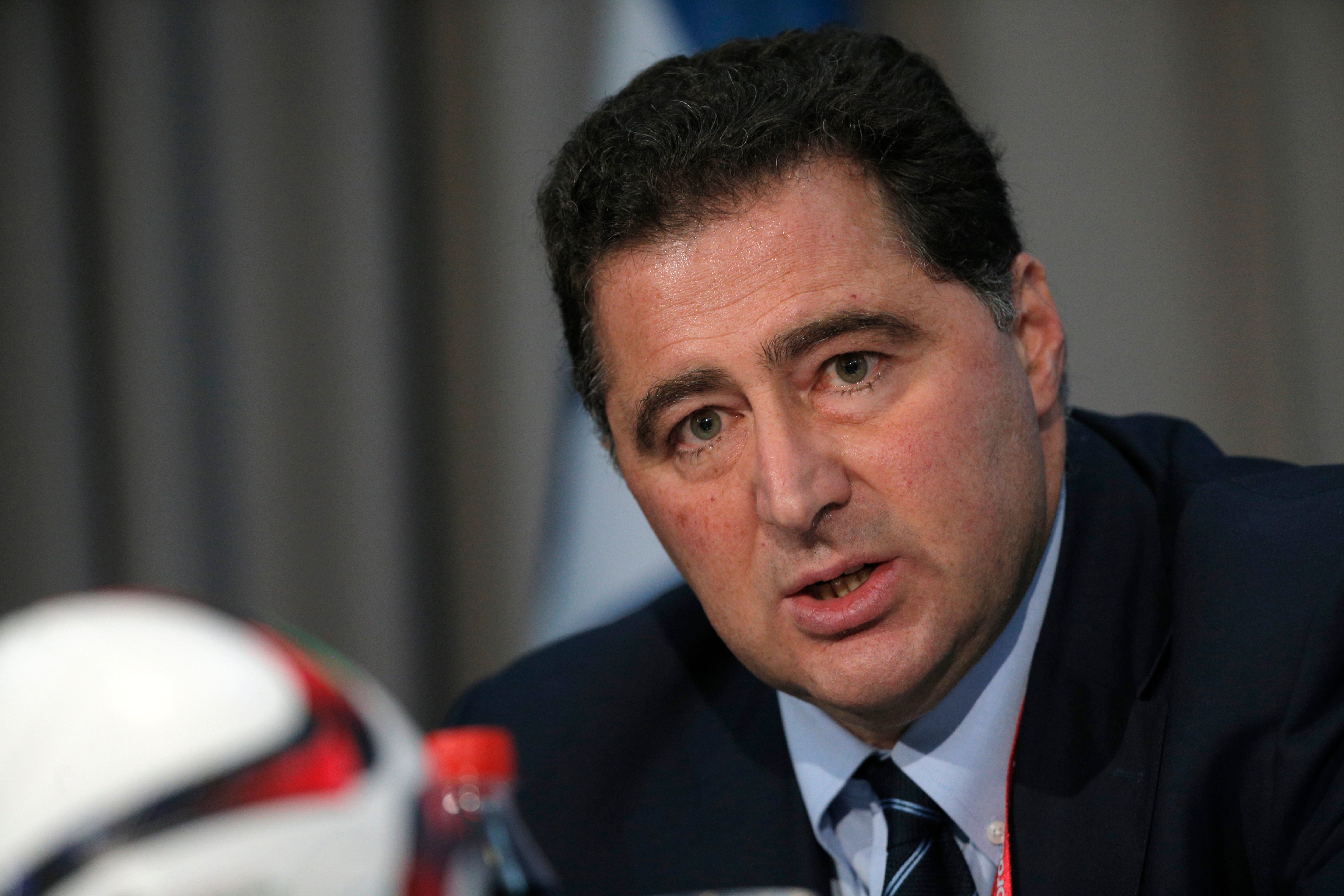 Domenico Scala, chairman of FIFA's audit and compliance committee, attends a press conference in Marrakech, Morocco, on Dec. 19, 2014 (Christophe Ena—AP)