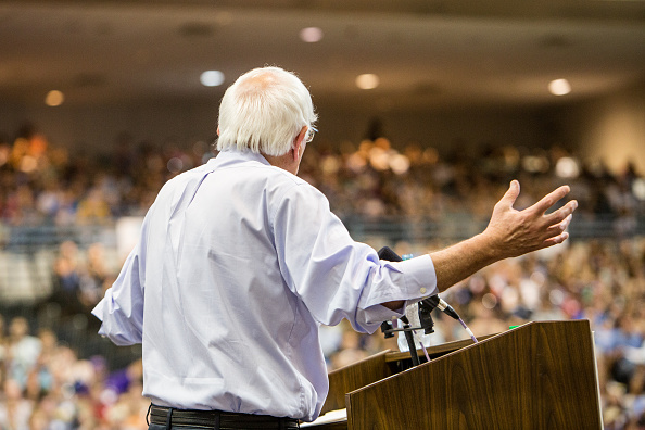 Democratic presidential candidate Senator Bernie Sanders (I-VT) speaks to guests at the Louisiana Rally with Bernie Sanders at Ponchartain Center on July 26, 2015 in Kenner, Louisiana. (Josh Brasted—Getty Images)