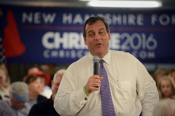 New Jersey Gov. Chris Christie (R) holds a town hall meeting at the American Legion Dupuis Cross Post 15 July 2, 2015 in Ashland, New Hampshire.