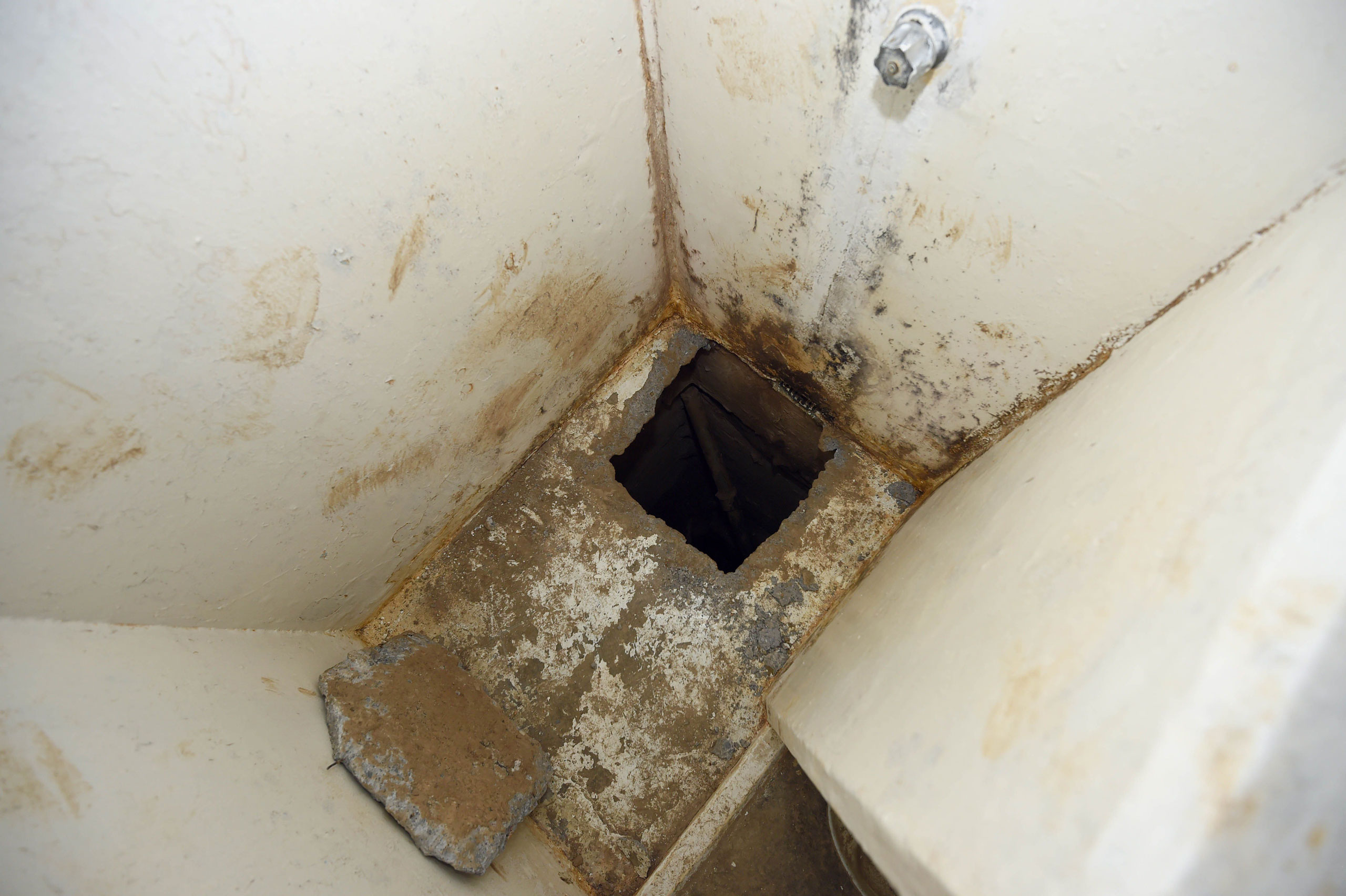 The shower from which Joaquin  El Chapo  Guzman escaped through a tunnel, in Almoloya de Juarez, Mexico, on July 15, 2015.