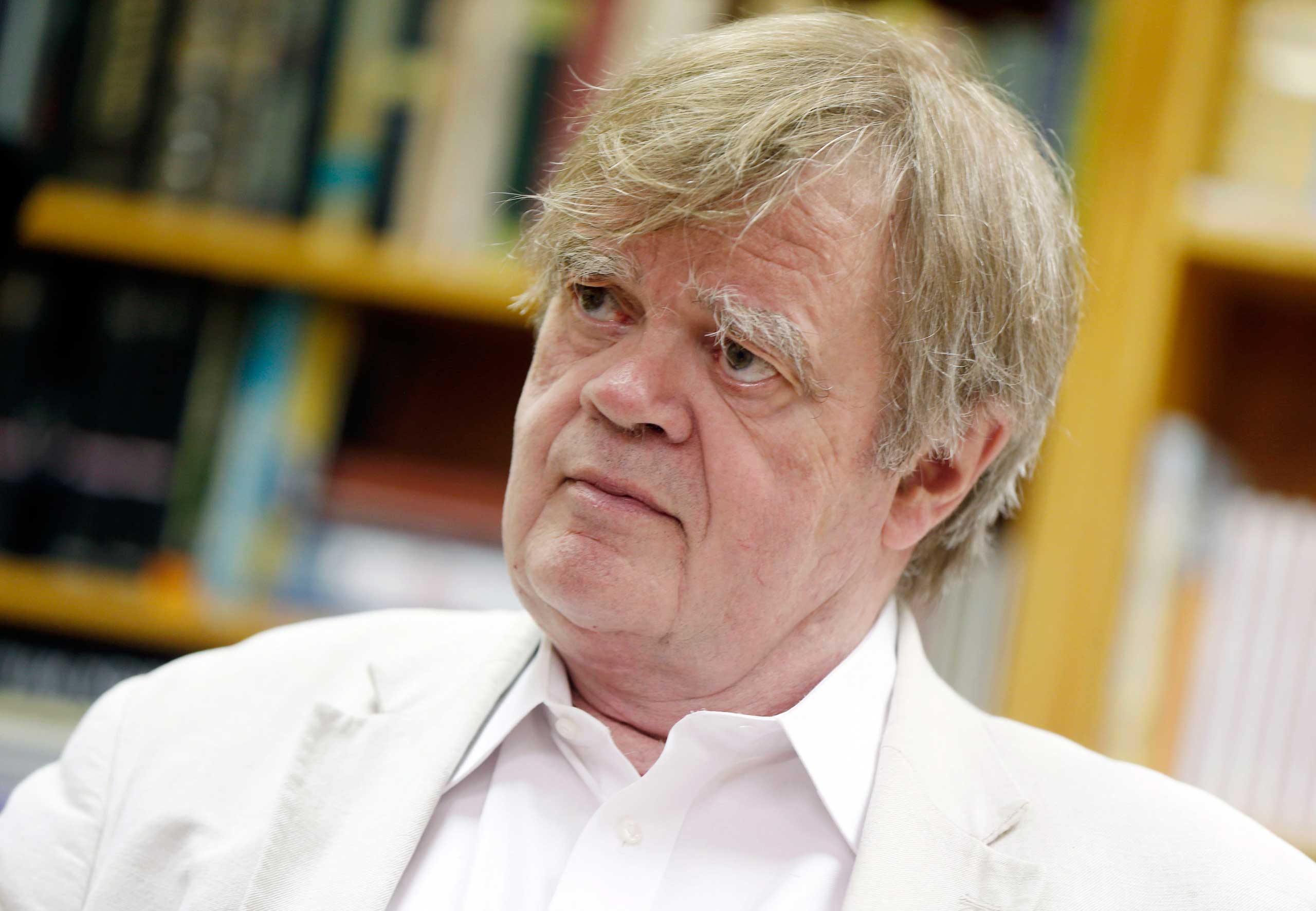 Garrison Keillor, creator and host of "A Prairie Home Companion, in an interview by The Associated Press, July 20, 2015, in St. Paul, Minn., said he plans to step down after next season and retire such popular sketches as “Guy Noir, Private Eye.” (Jim Mone—AP)