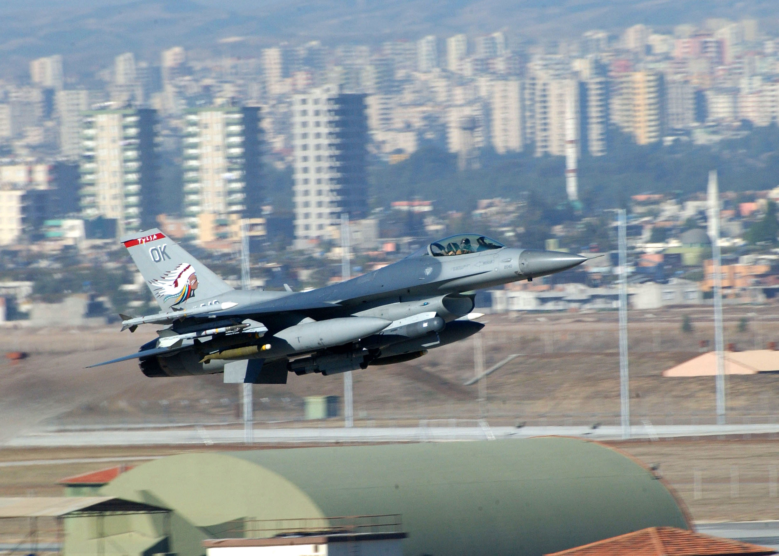 A U.S. Air Force F-16 leaves a Turkish base in 2002 for a mission over Iraq. Soon they are likely to be flying similar assignments over Syria. (Air Force / Getty Images)