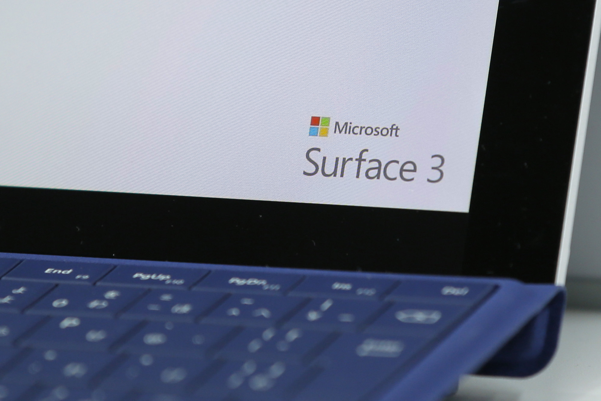 The logo for Microsoft Corp.'s Surface 3 LTE tablet is displayed on the device at a Bic Camera Inc. electronics store in Tokyo, Japan, on Friday, June 19, 2015. (Bloomberg&mdash;Bloomberg via Getty Images)