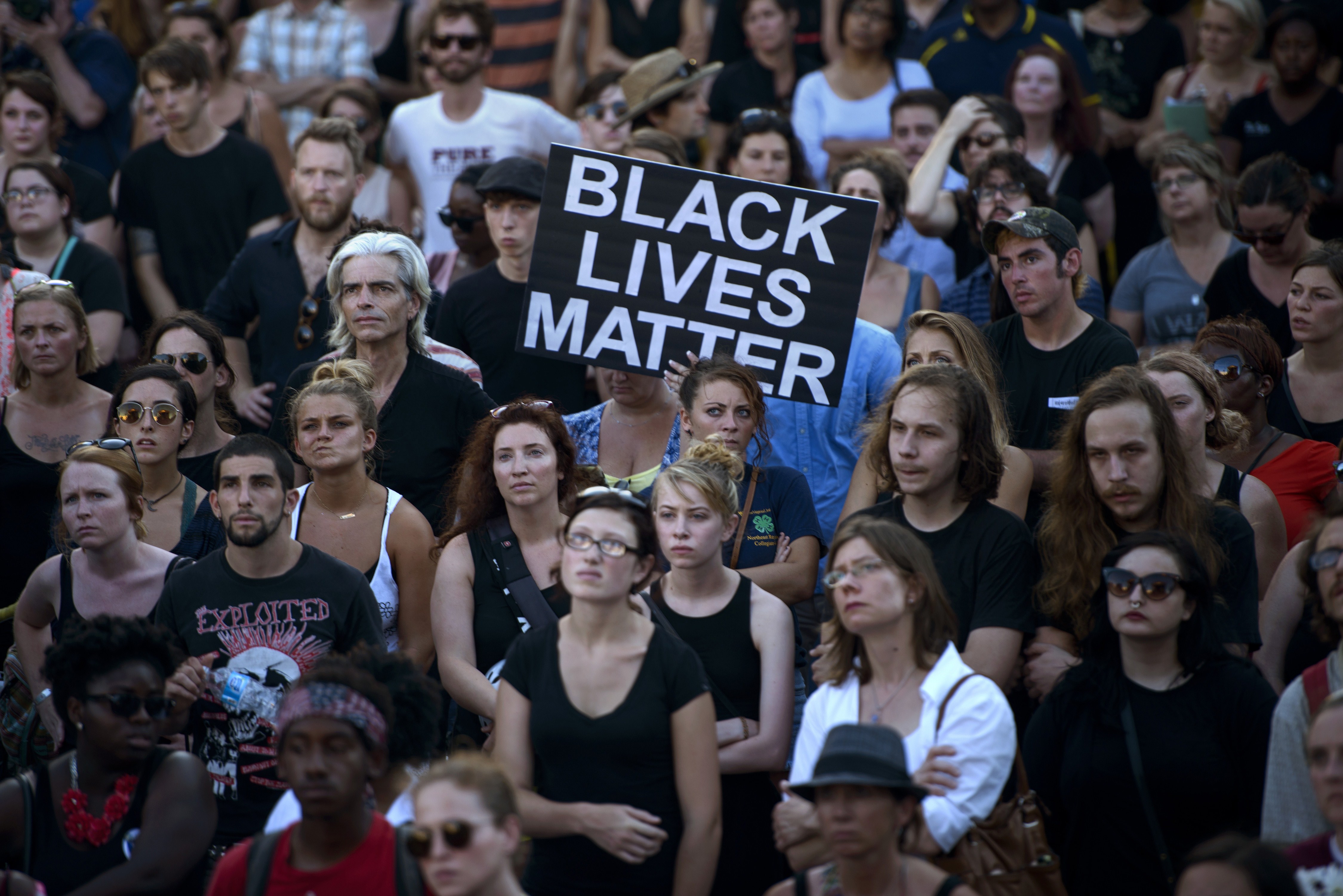 People gather at the Confederate Museum during a protest in Charleston, South Carolina on June 20, 2015. (BRENDAN SMIALOWSKI&mdash;AFP/Getty Images)