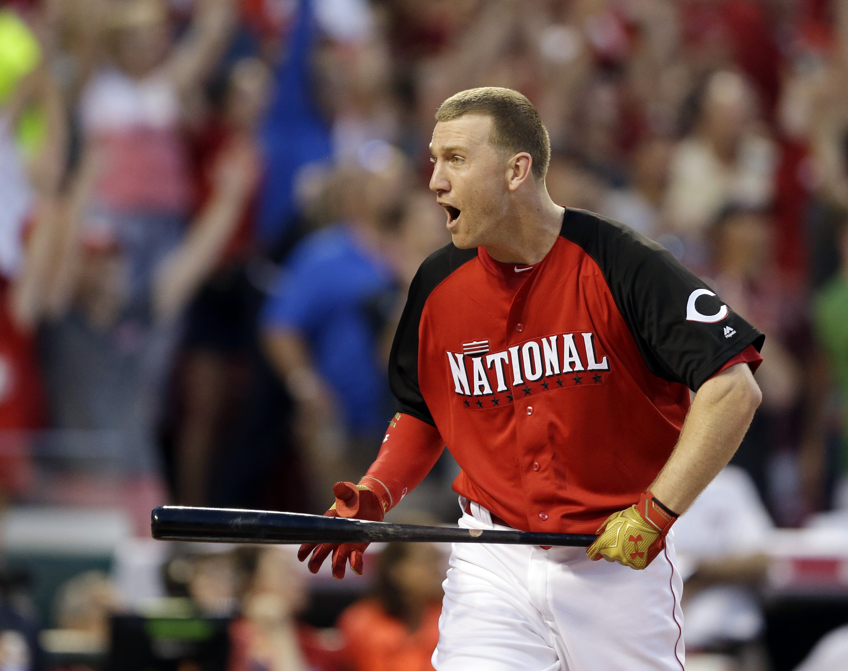 Todd Frazier of the  Cincinnati Reds reacts during the Home Run Derby in Cincinnati on July 13, 2015 (Jeff Roberson—AP)