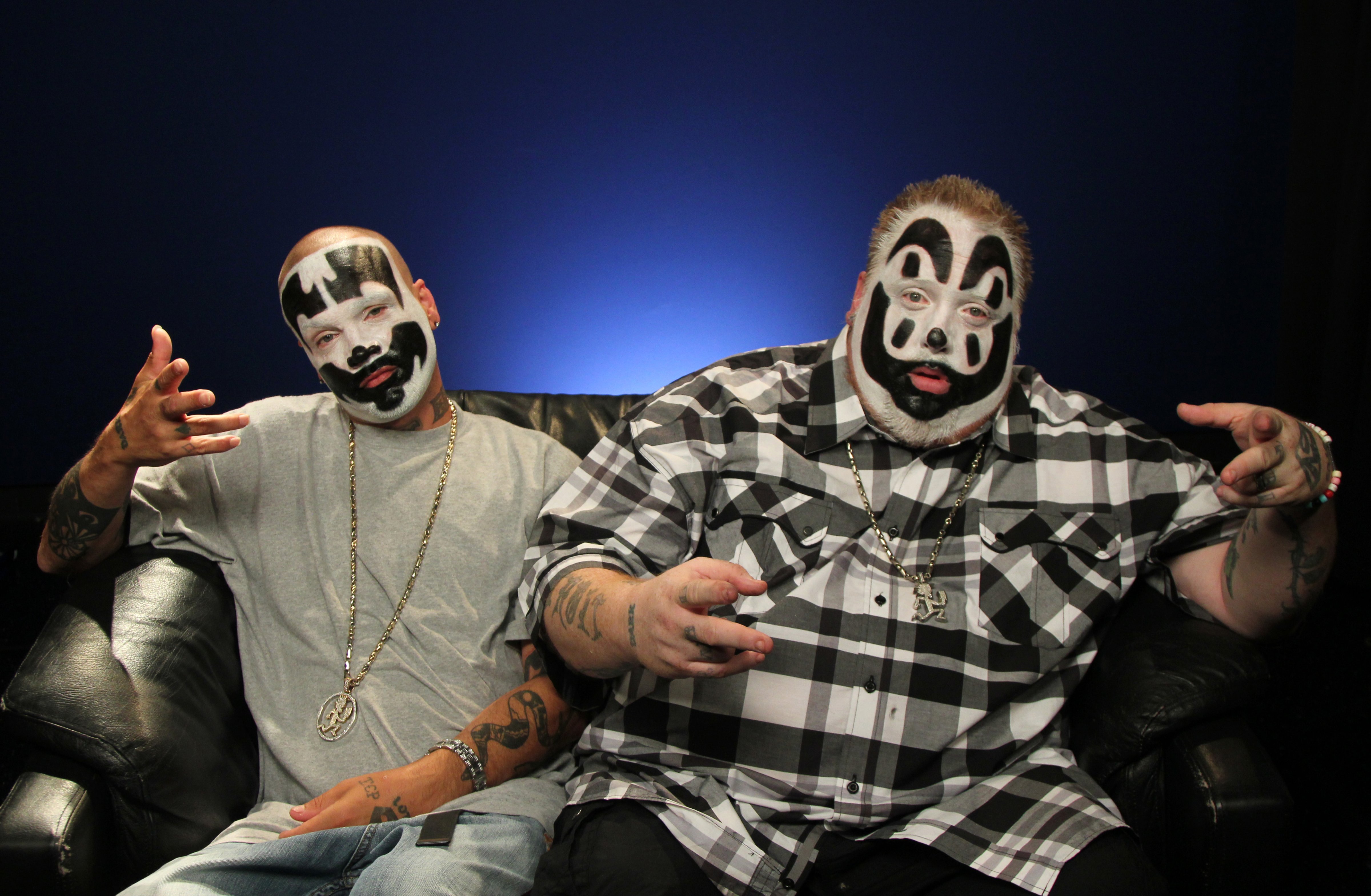 This July 29, 2013 photo shows Joseph Utsler, also known as Shaggy 2 Dope, left, and Joseph Bruce, also known as Violent J, from Insane Clown Posse,  in New York. (John Carucci—AP)