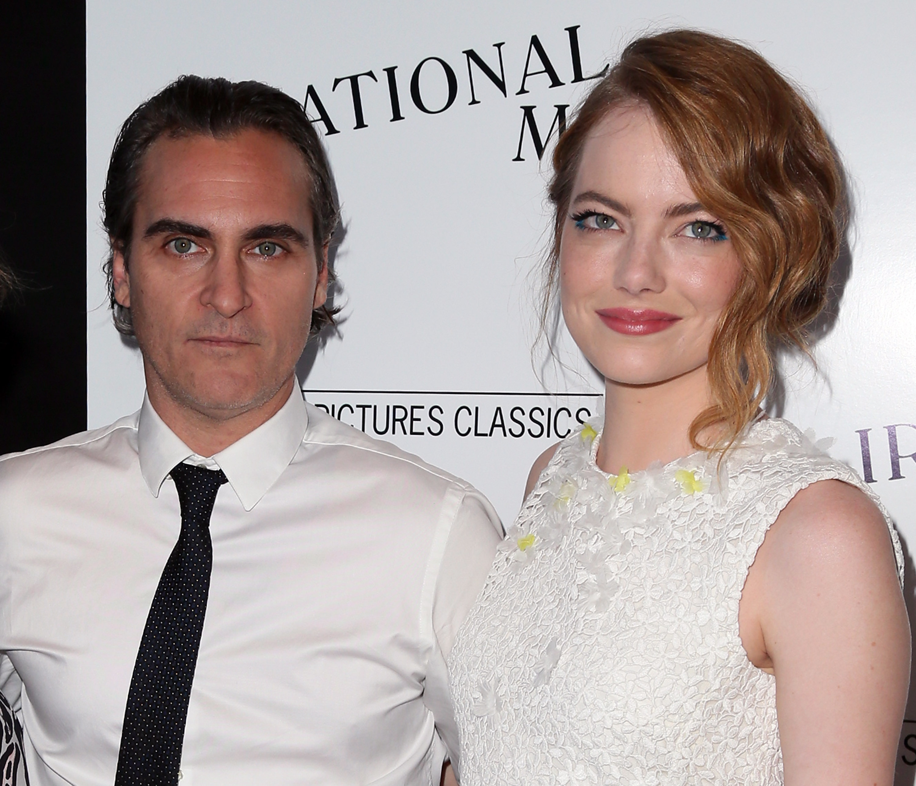 Joaquin Phoenix and Emma Stone attend the premiere of "Irrational Man" in Los Angeles on July 9, 2015.