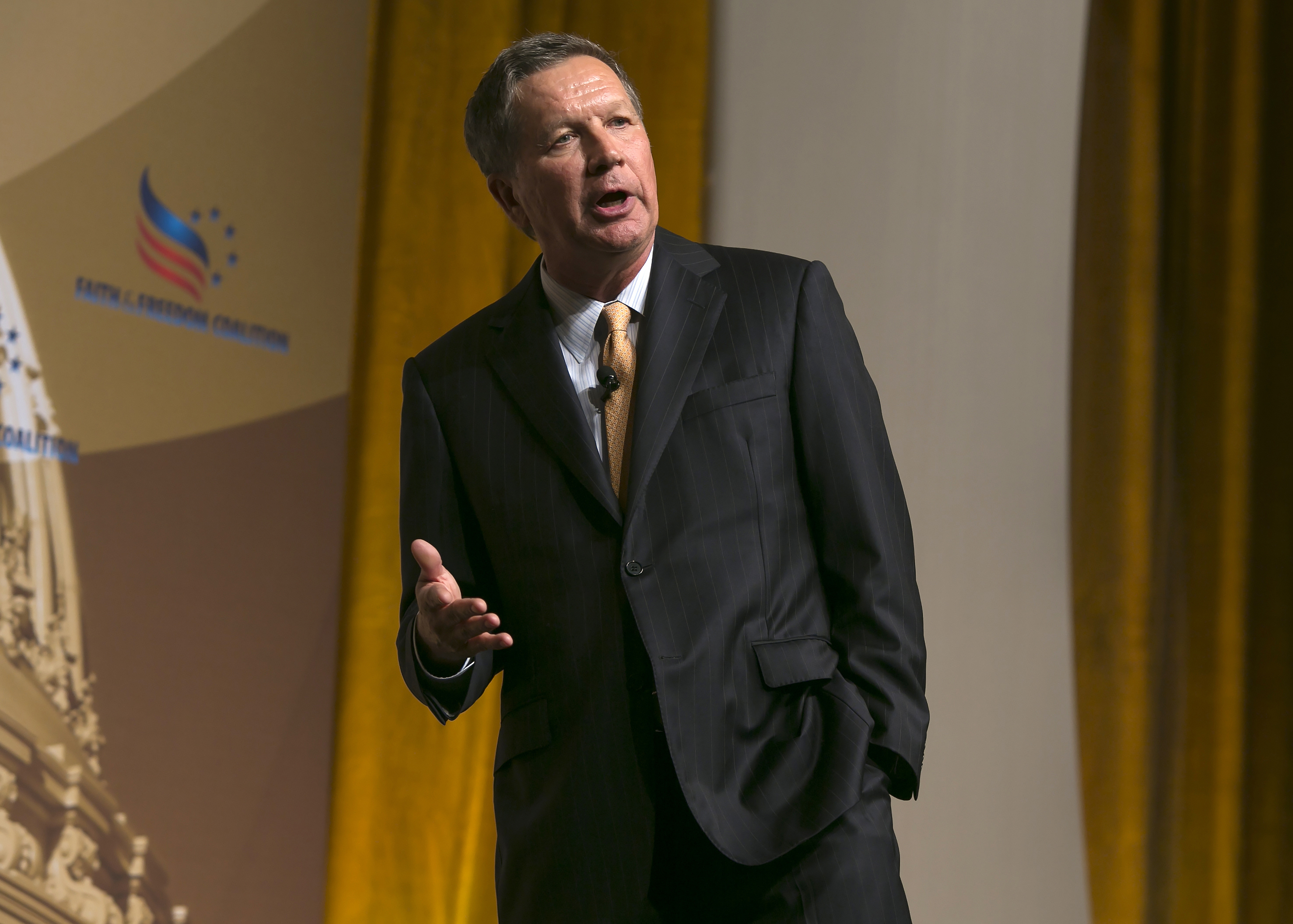 Republican presidential candidate and Ohio Gov. John Kasich speaks during the Faith &amp; Freedom Coalitions Road to Majority conference at the Washington D.C. Omni Shoreham Hotel on June 19, 2015. (Al Drago—CQ Roll Call/Getty Images)