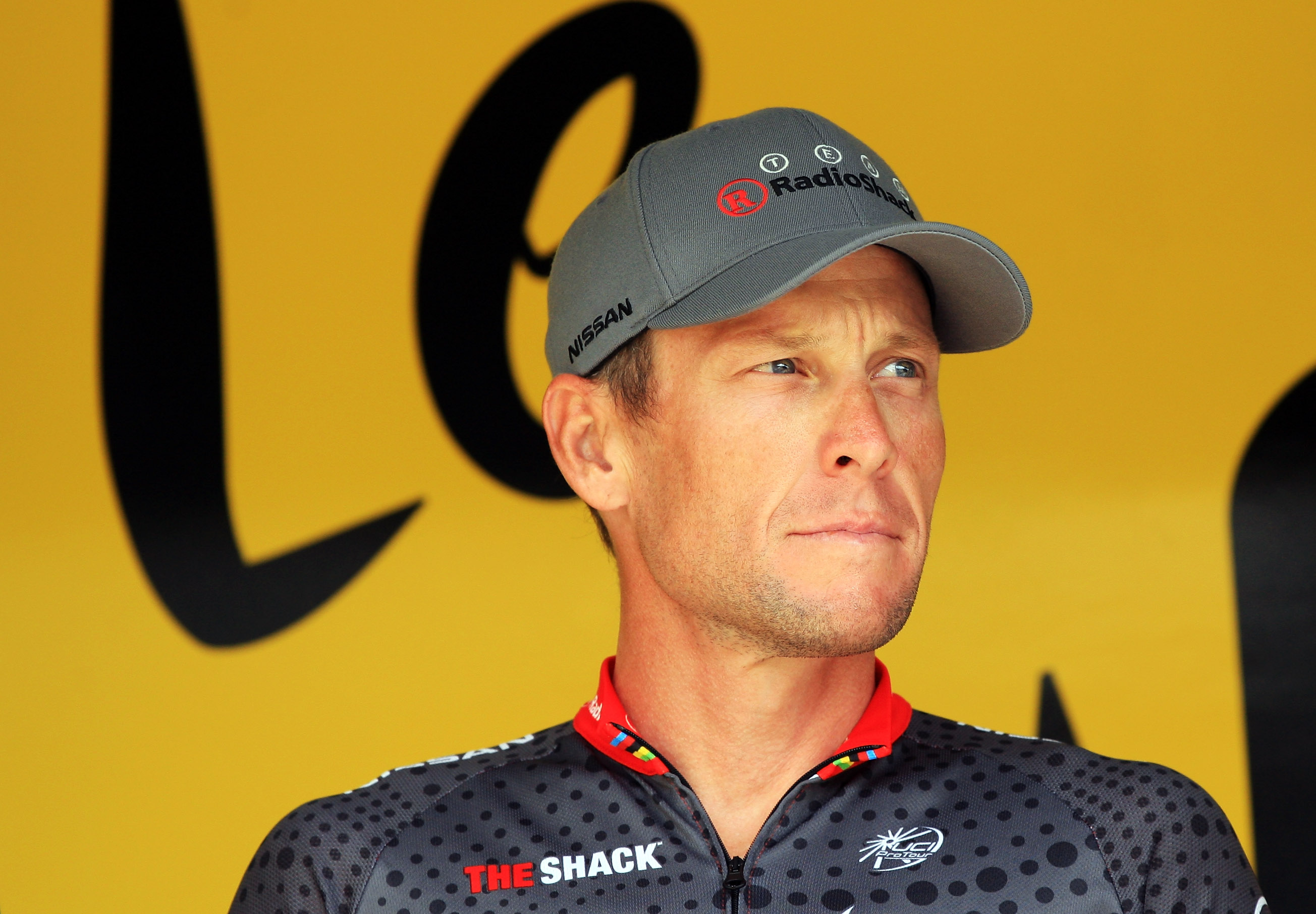 Lance Armstrong during stage twelve of the 2010 Tour de France from  Rodez to Revel on July 17, 2010 in Revel, France. (Bryn Lennon—2010 Getty Images)