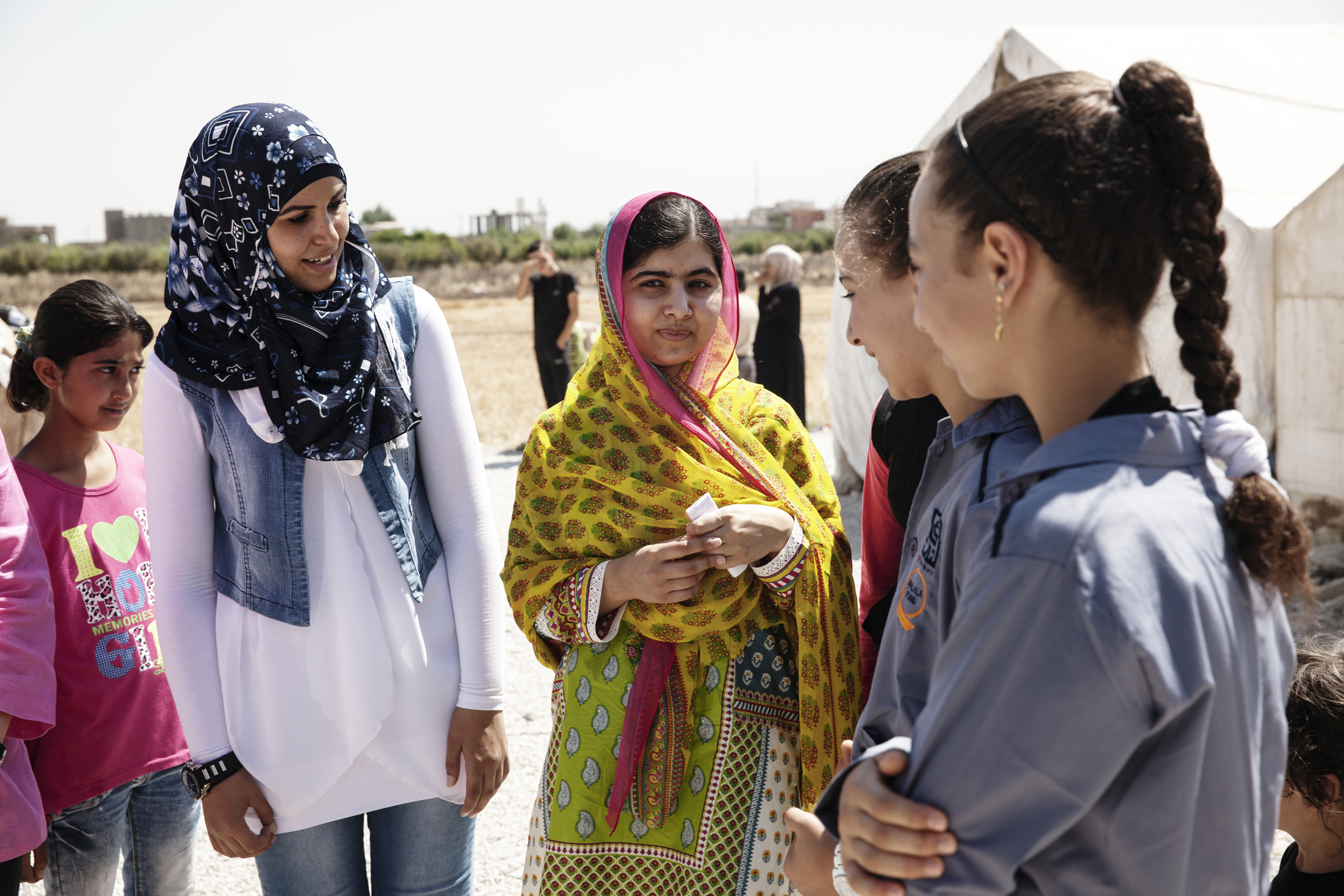 Malala Yousafzai with Syrian refugee girls in Lebanon. (Malin Fezehai / HUMAN for Malala Fund)