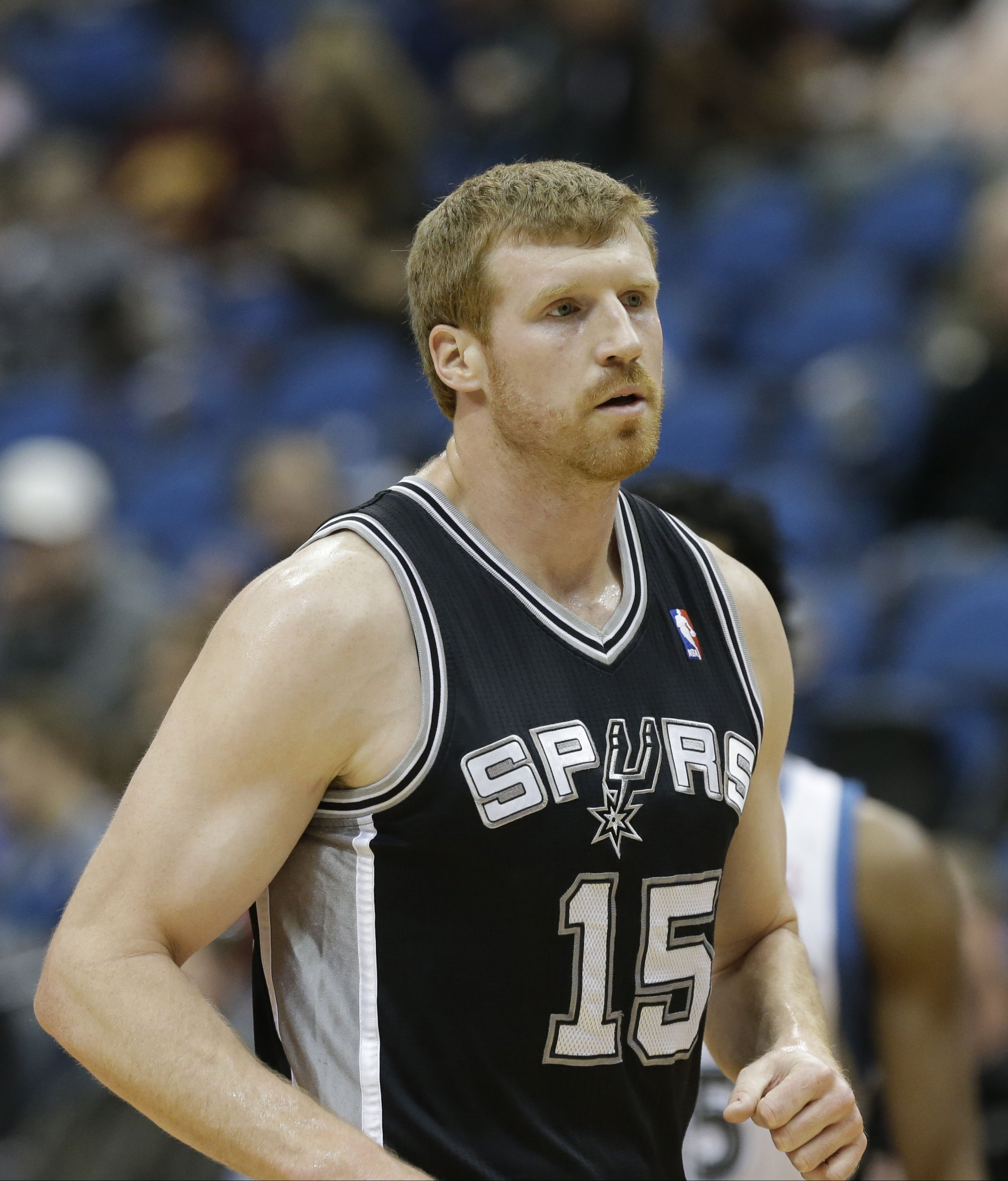 San Antonio Spurs' Matt Bonner is shown in the first half of an NBA basketball game against the Minnesota Timberwolves on March 12, 2013, in Minneapolis. (Jim Mone—AP)