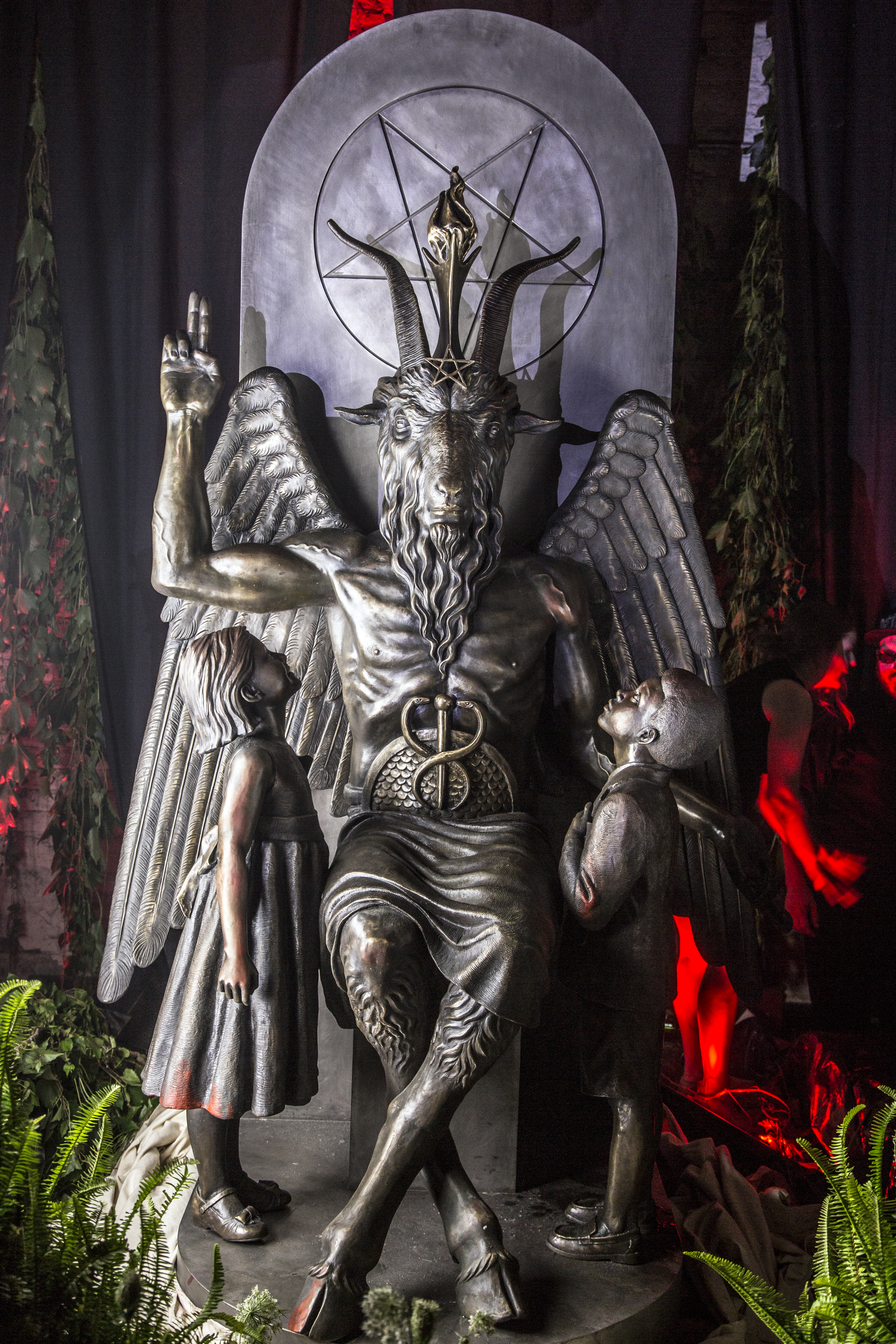 The bronze monument was unveiled by the Satanic Temple in Detroit on July 25, 2015 (Matt Anderson)