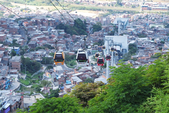 The cable cars in use in the city slums in Medellin, Colombia on January 5, 2013.