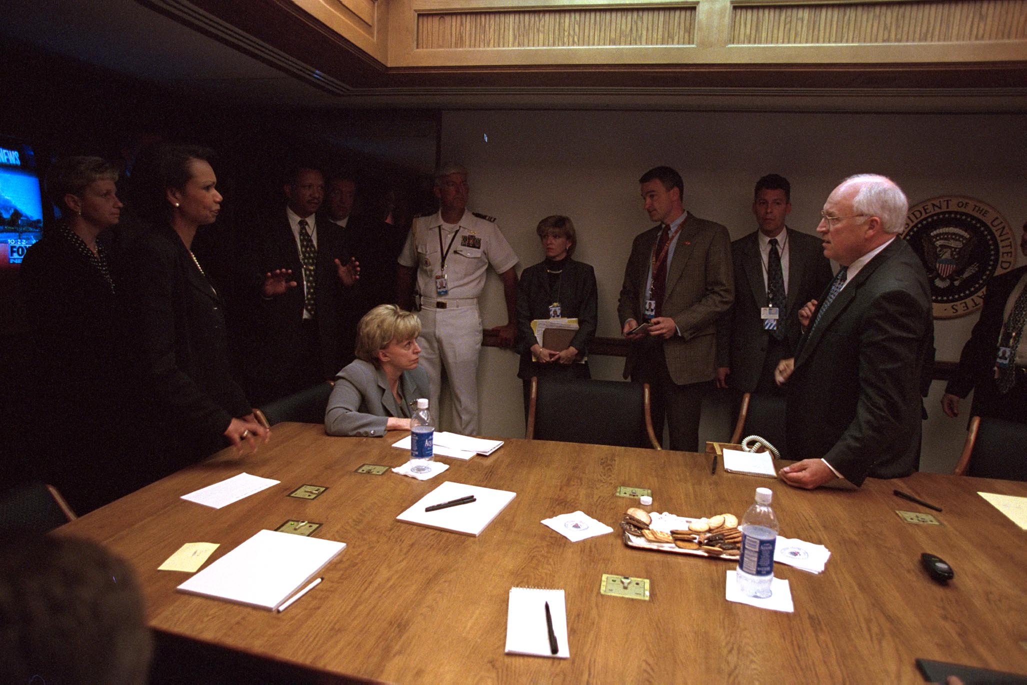 Vice President Dick Cheney with senior staff inside the President's Emergency Operations Center