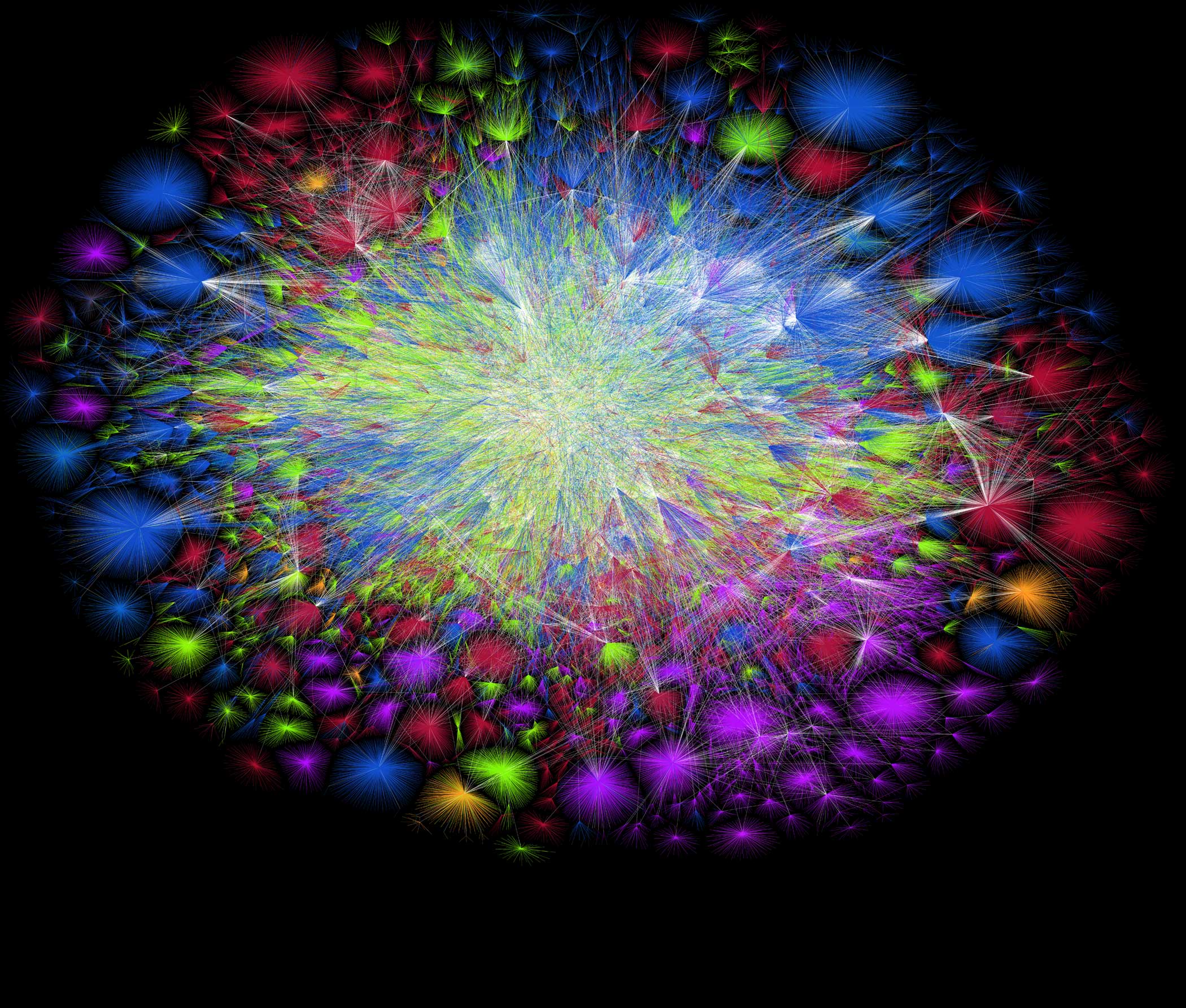 2012 As the Internet grows, the center of the map becomes more dense with connections. That's because more users are connecting to more ISPs, which, when mapped, results in more lines.
                              
                              Here's an example: the center of the Africa starburst at 4 o'clock represents Telecom Egypt (TE Data), an ISP in Egypt that had 1.2 million customers in 2012.