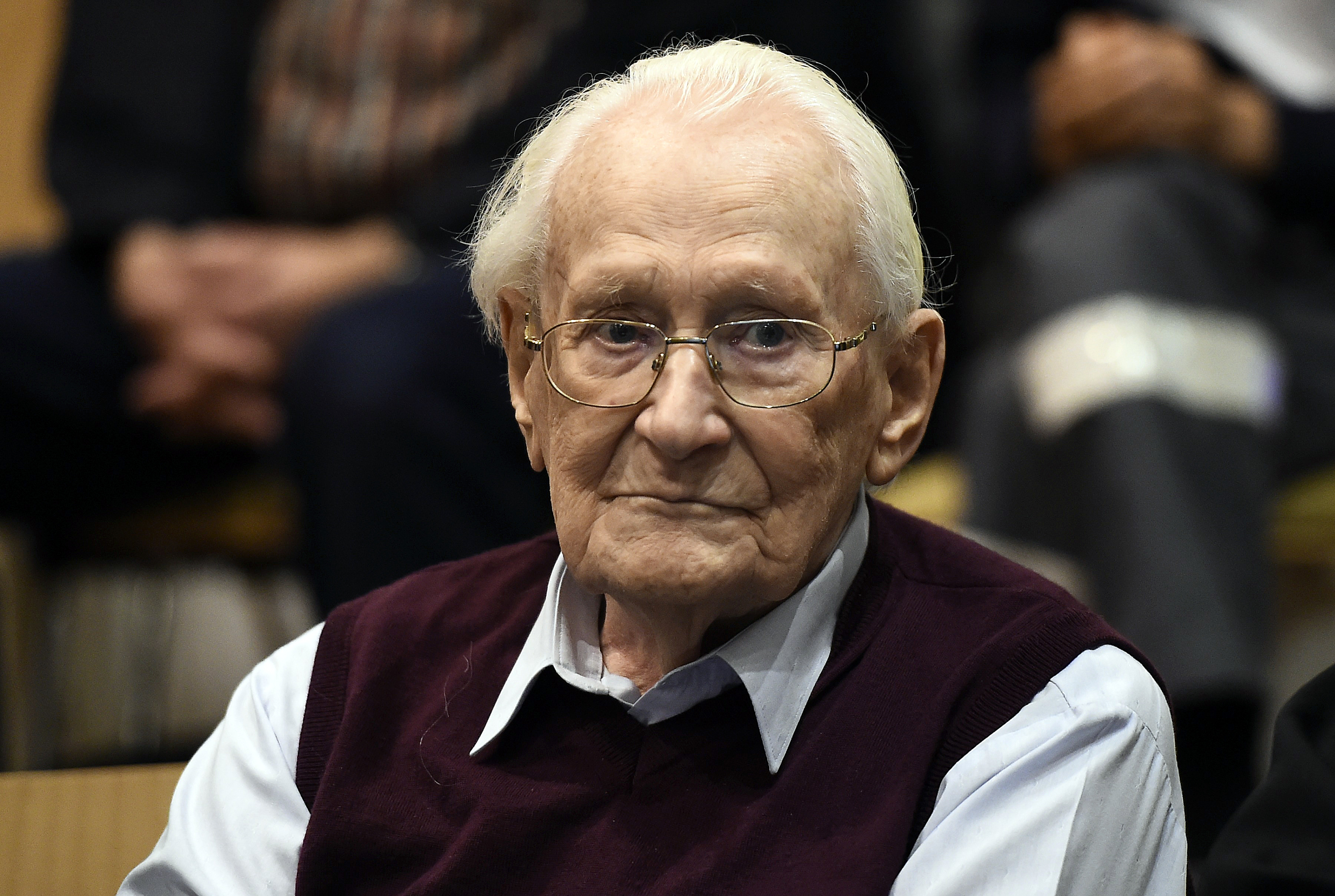 Oskar Groening, defendant and former Nazi SS officer dubbed the "bookkeeper of Auschwitz", sits in the courtroom during his trial in Lueneburg, Germany, July 15, 2015. (Axel Heimken&mdash;REUTERS)
