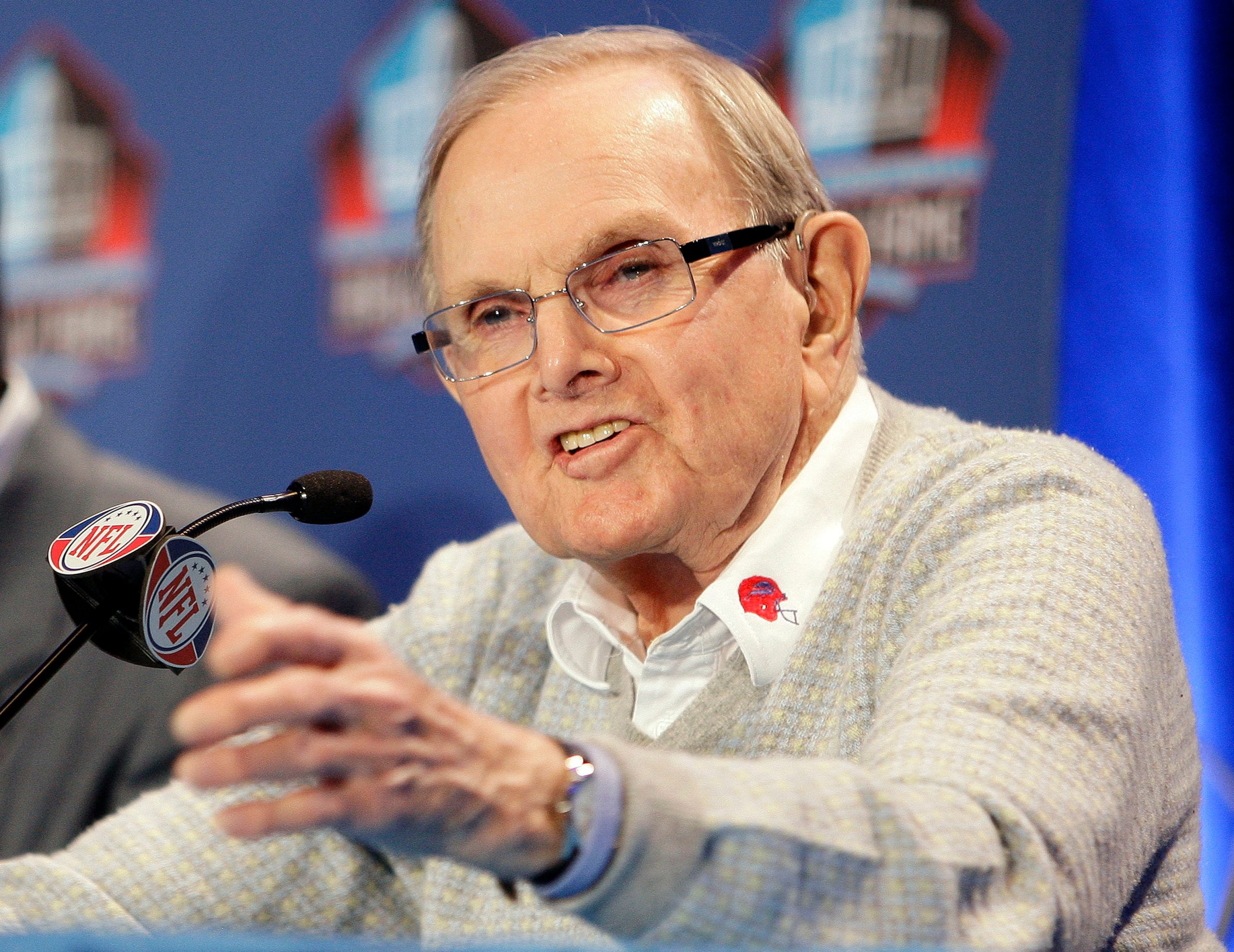 Buffalo Bills owner Ralph Wilson gestures during a news conference in Tampa, Fla. on Jan. 31, 2009.