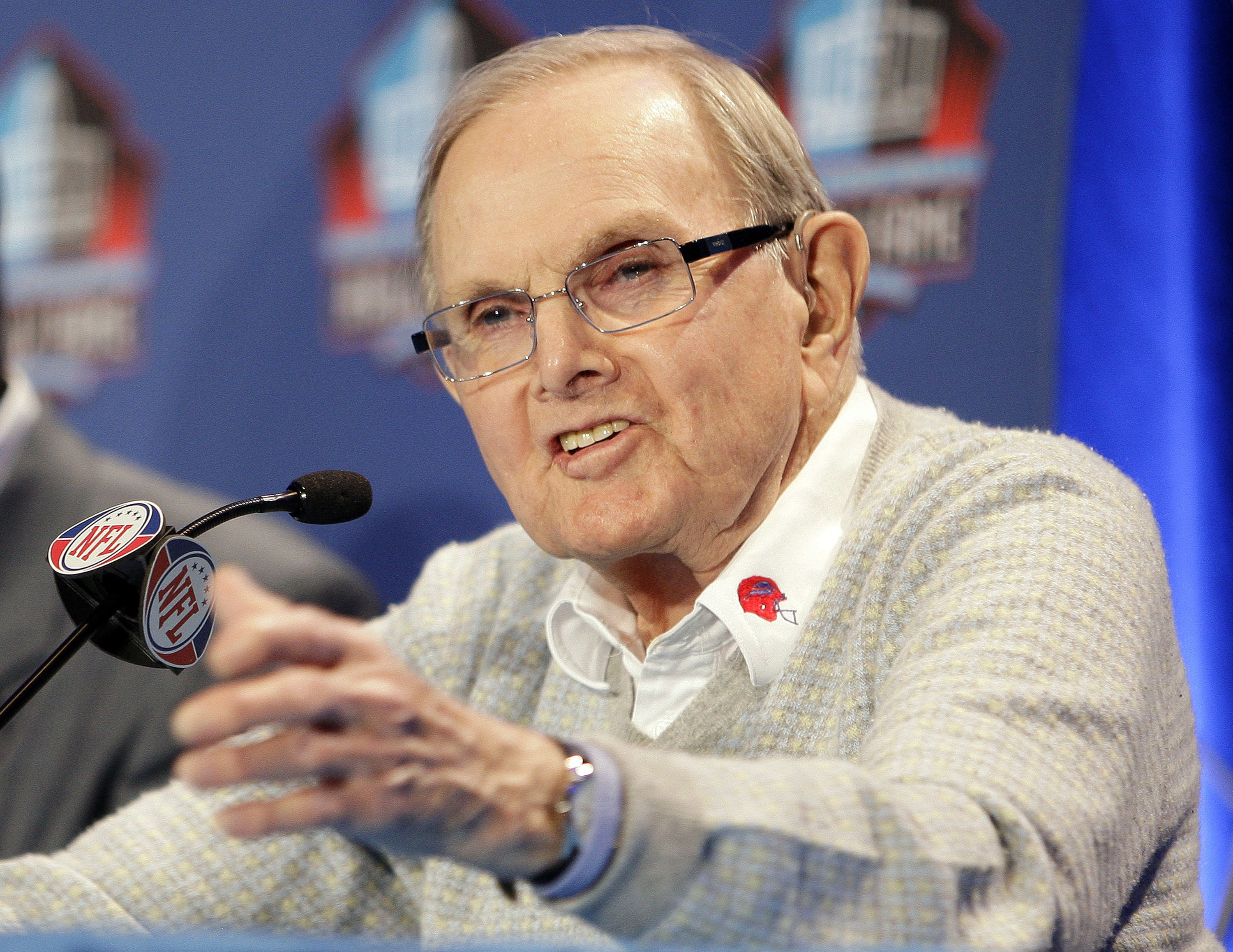 Buffalo Bills owner Ralph Wilson gestures during a news conference in Tampa, Fla. on Jan. 31, 2009. (Chris O'Meara—AP)