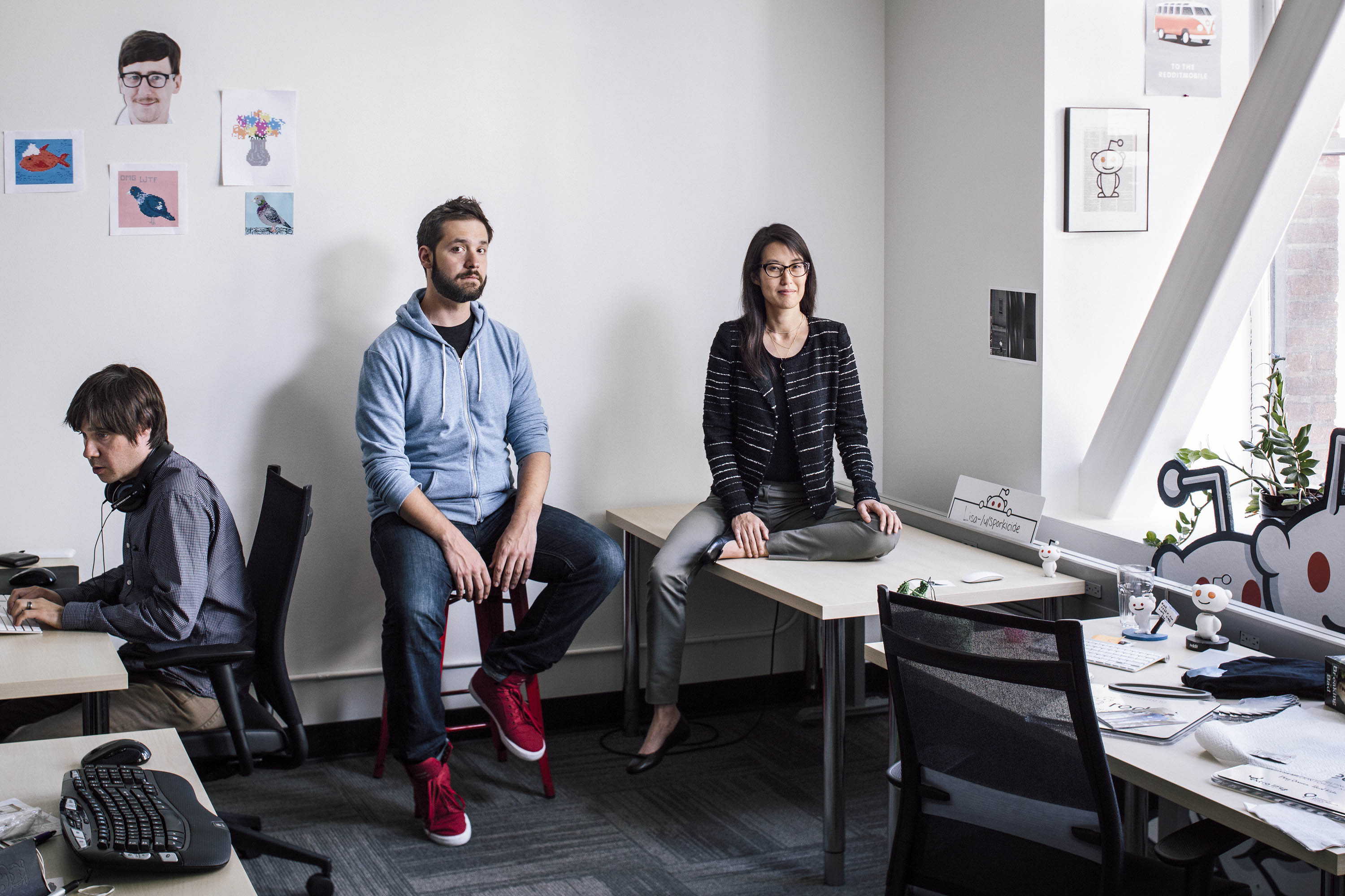 Reddit co-founder and executive chairman Alexis Ohanian and interim CEO Ellen Pao in the company’s San Francisco headquarters. (Mark Mahaney for TIME)