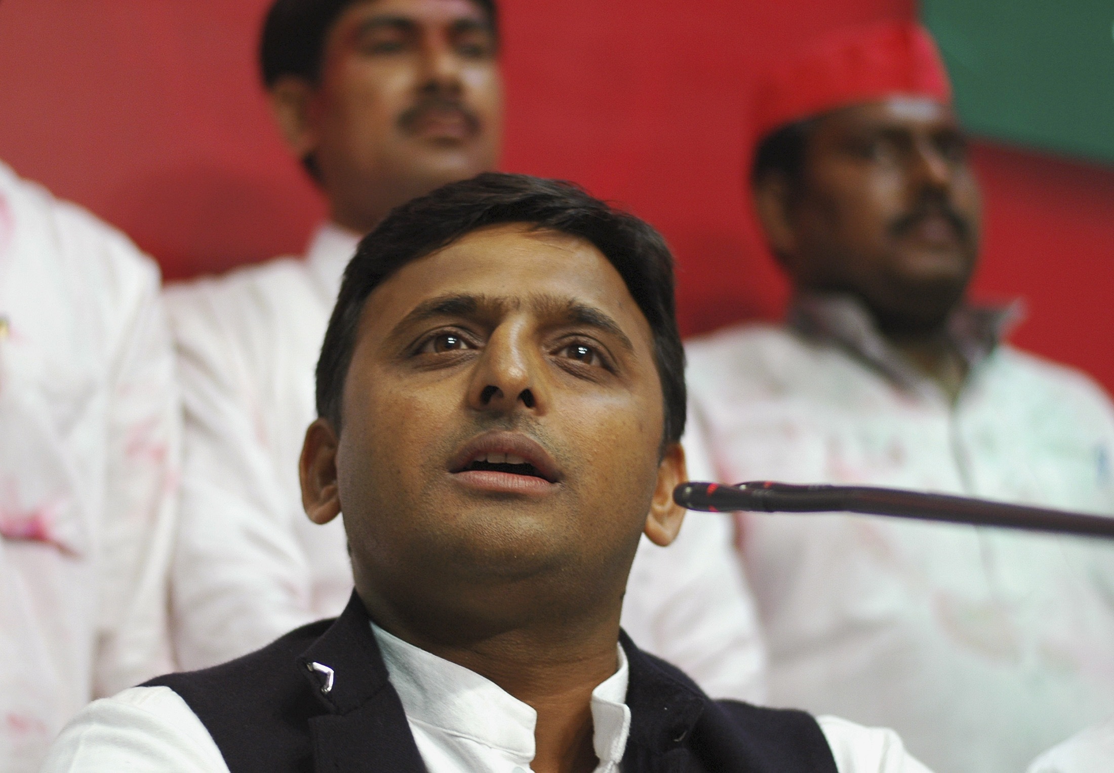 Akhilesh Yadav speaks during a news conference in the northern Indian city of Lucknow on March 6, 2012 (Reuters)