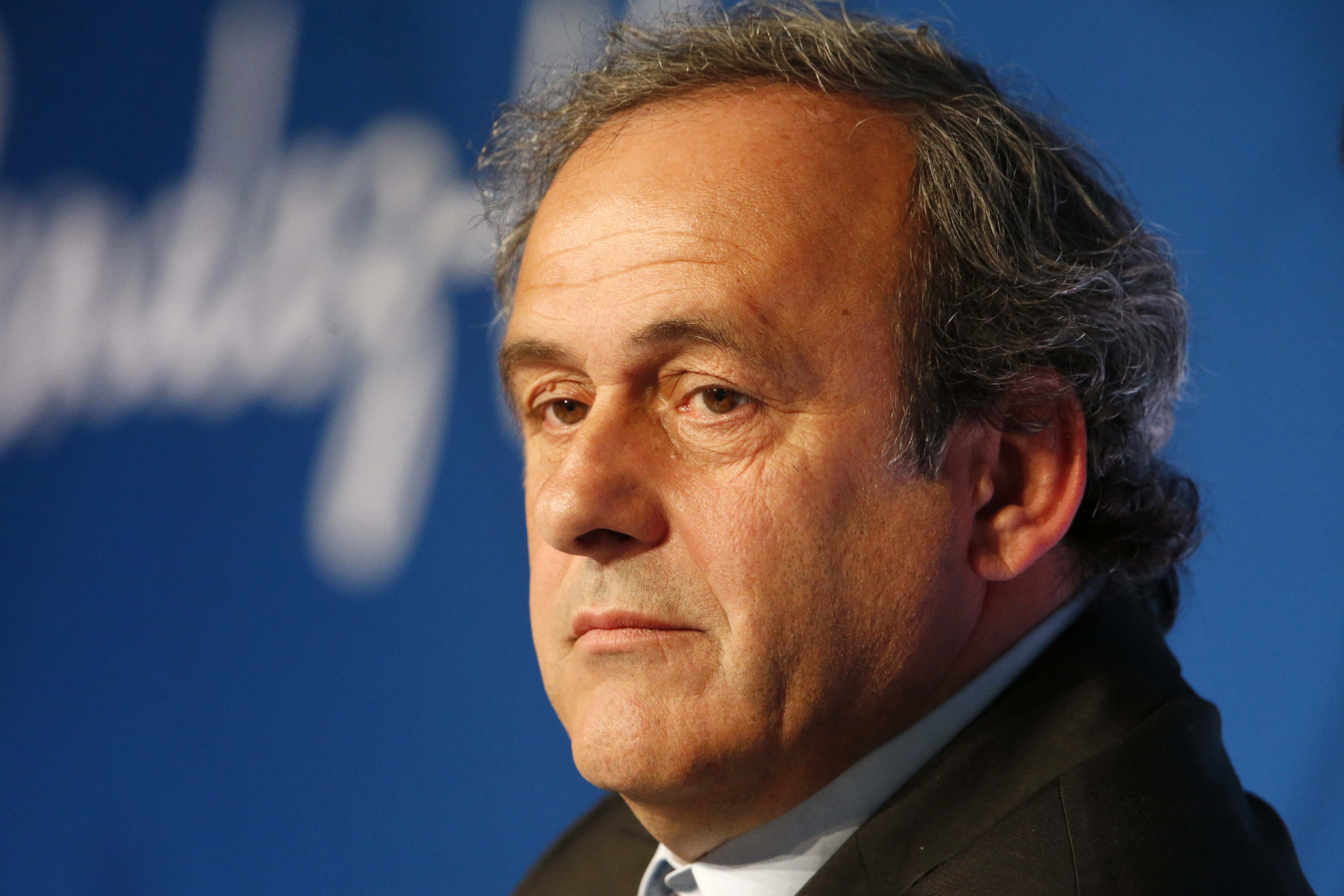 UEFA President Michel Platini holds a news conference a year before the start of Euro 2016, in Paris