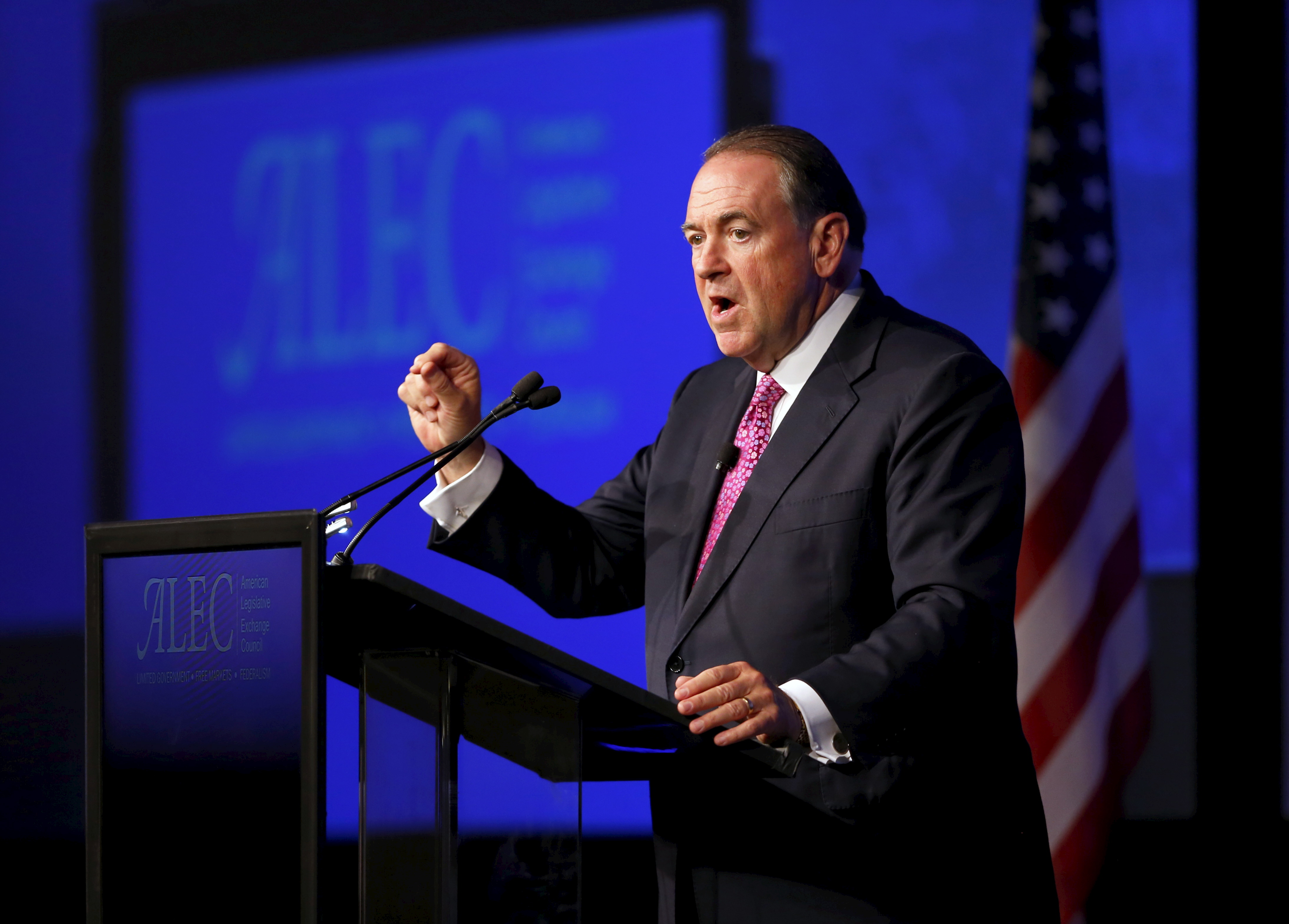 U.S. Republican presidential candidate Mike Huckabee speaks to the 42nd annual meeting of the American Legislative Exchange Council on July 23, 2015 (Mike Blake—Reuters)