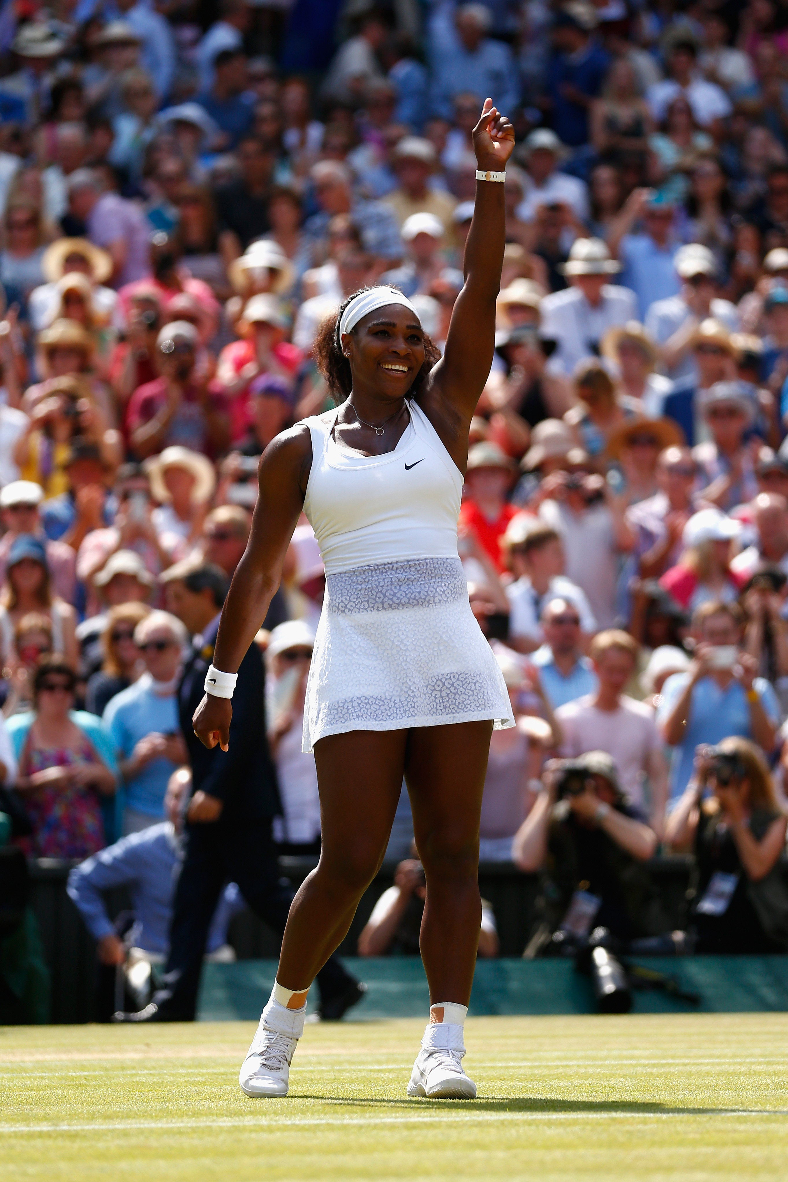Serena Williams celebrates after winning the Final of the Ladies Singles against Garbine Muguruza of Spain during the day 12 of the Wimbledon Lawn Tennis Championships at the All England Lawn Tennis and Croquet Club in London, England on July 11, 2015.