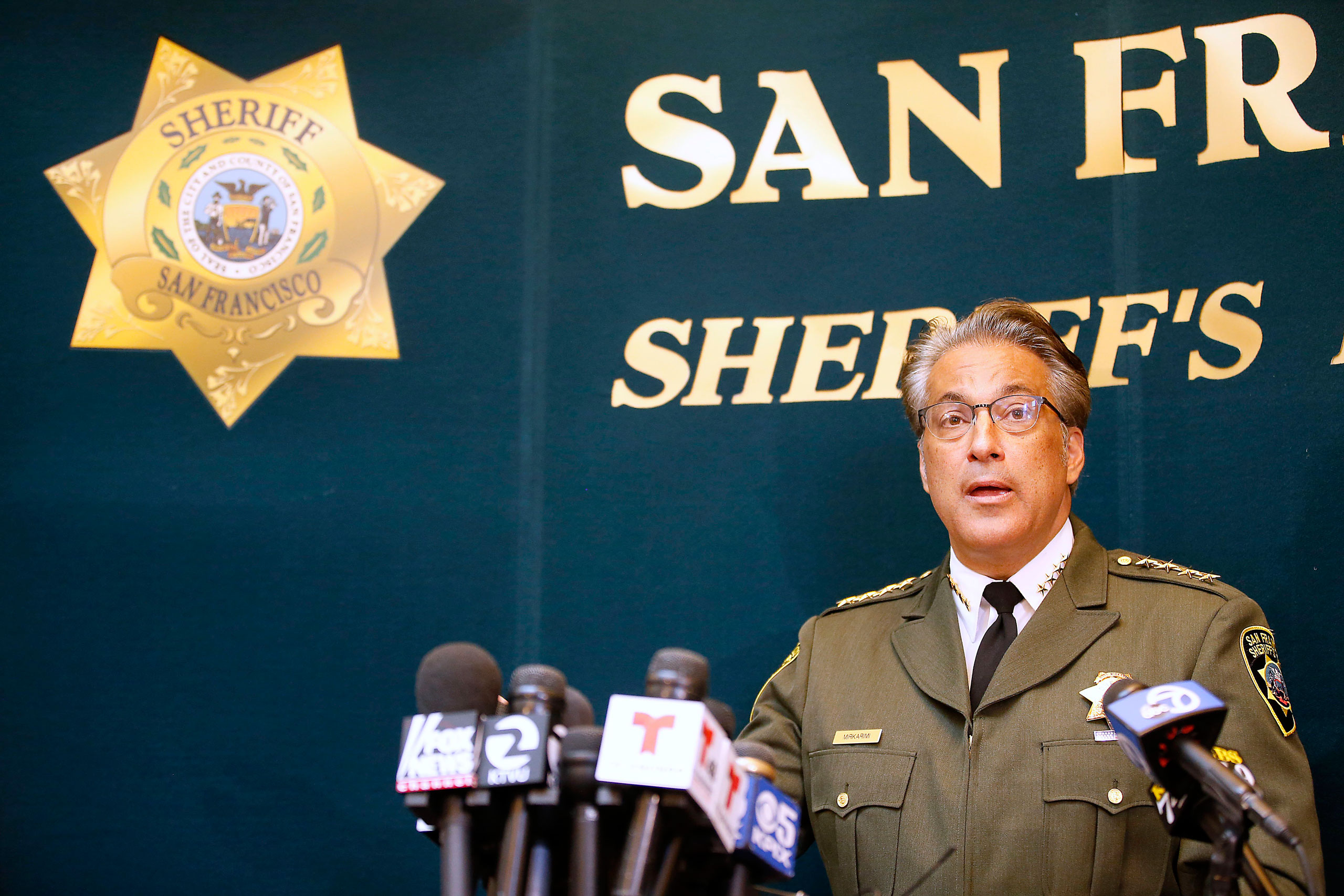 San Francisco Sheriff Ross Mirkarimi fields questions during a news conference in San Francisco on July 10, 2015. (Tony Avelar—AP)