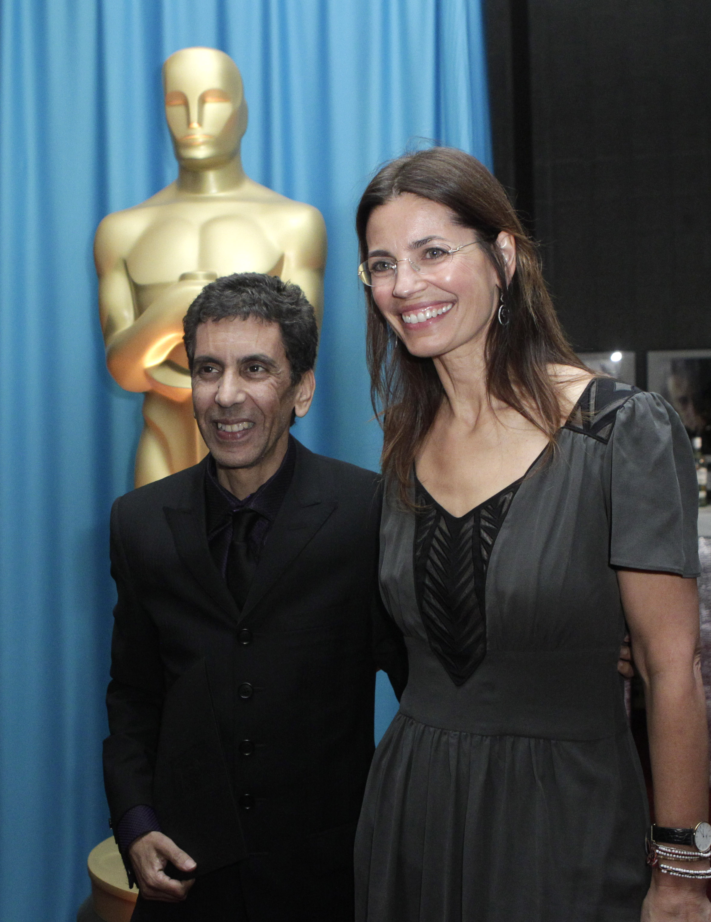 Screenwriter Susanna Grant (R) and Rachid Bouchareb, a French-Algerian director at the Foreign Language Award Directors reception in Beverly Hills, Calif. on Feb. 25, 2011.