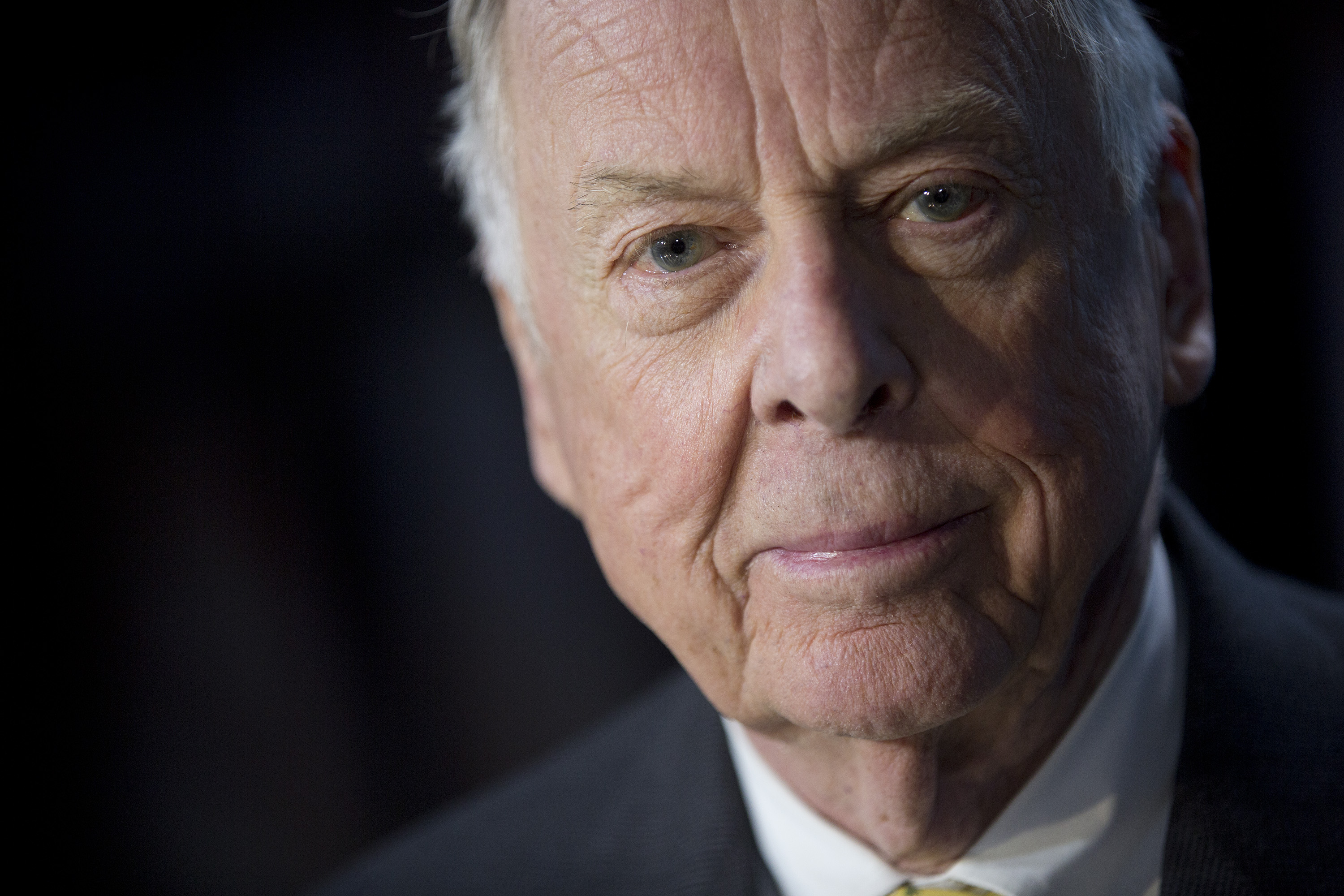 T. Boone Pickens, founder and chief executive officer of BP Capital LLC, sits for a photograph following a Bloomberg Television interview in Washington, D.C. on April 3, 2013. (Bloomberg via Getty Images)