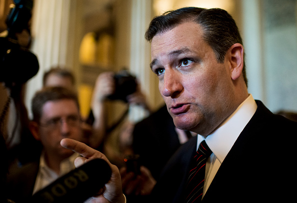 Sen. Ted Cruz, R-Texas, speaks with reporters as he emerges from the Senate chamber following a series or rare Sunday votes on July 26, 2015. (Bill Clark/CQ Roll Call)