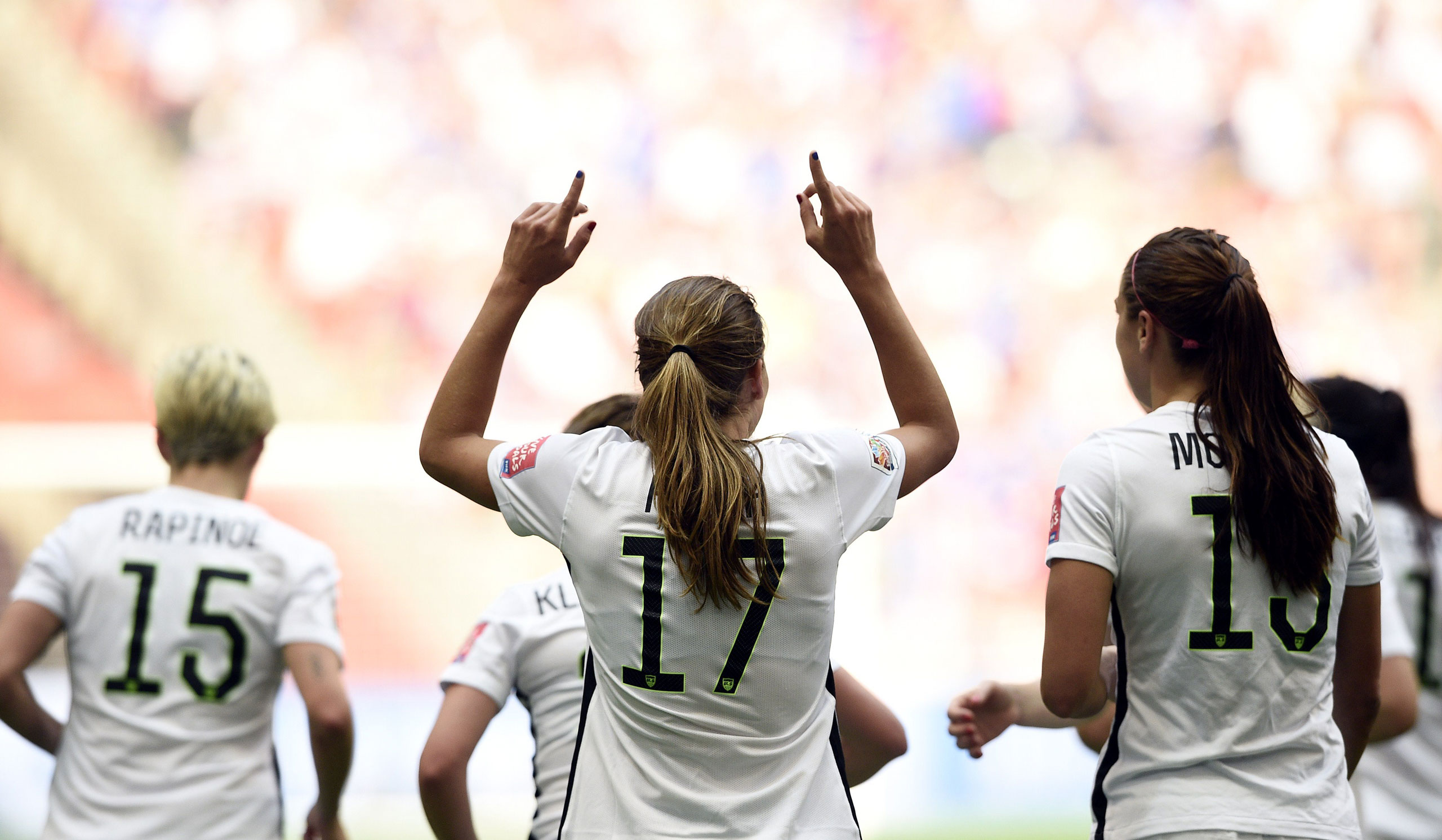 Tobin Heath celebrates her goal against Japan in the final match of the 2015 FIFA Women's World Cup at the BC Place Stadium in Vancouver on July 5, 2015.