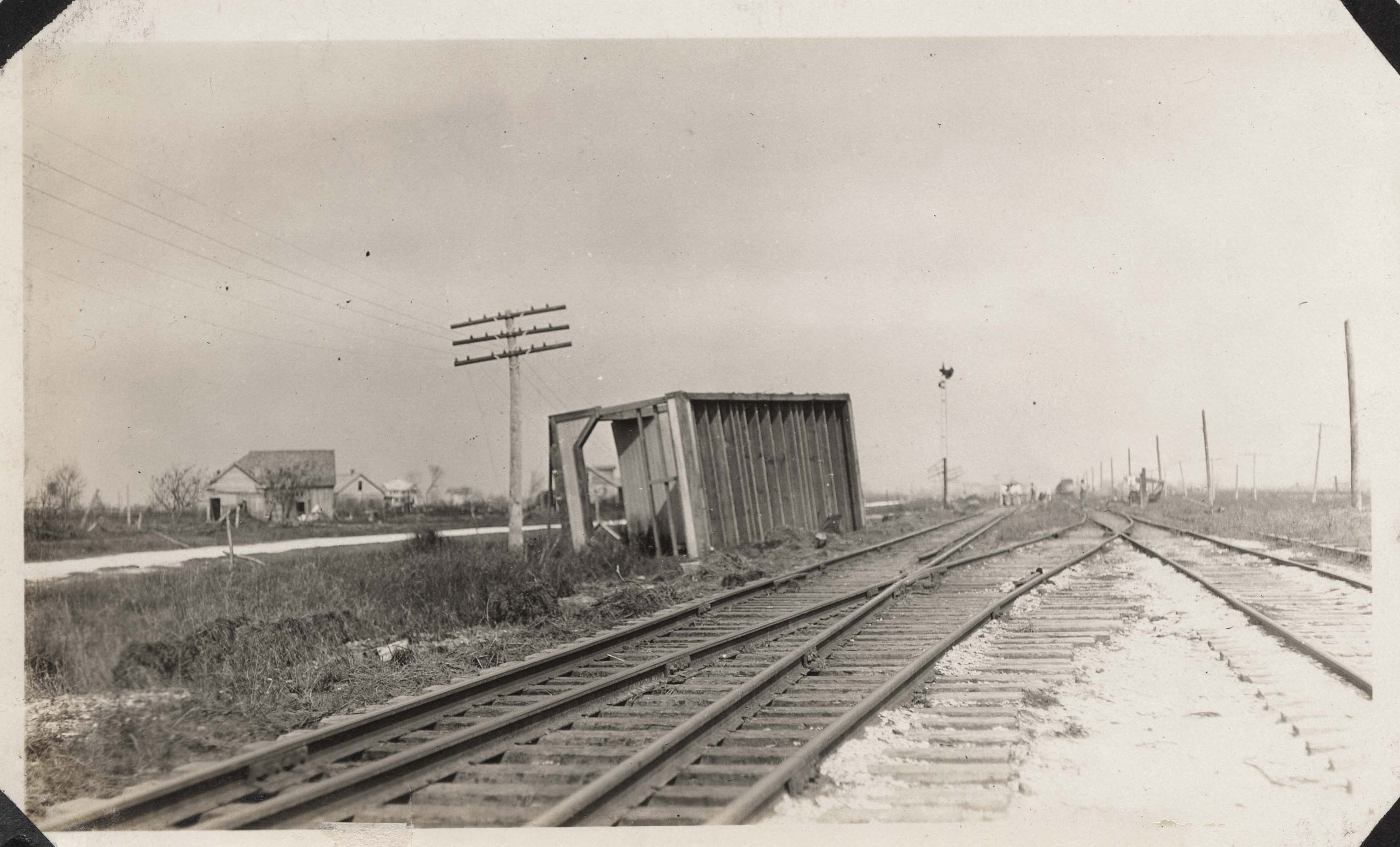 Overturned Southern Pacific passenger station at Tx City Junction (drifted ~1200 ft.).