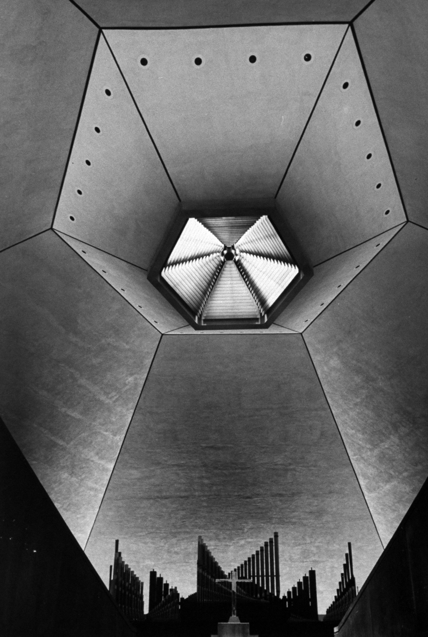 Interior of North Christian Church designed by Eero Saarinen, 1967.