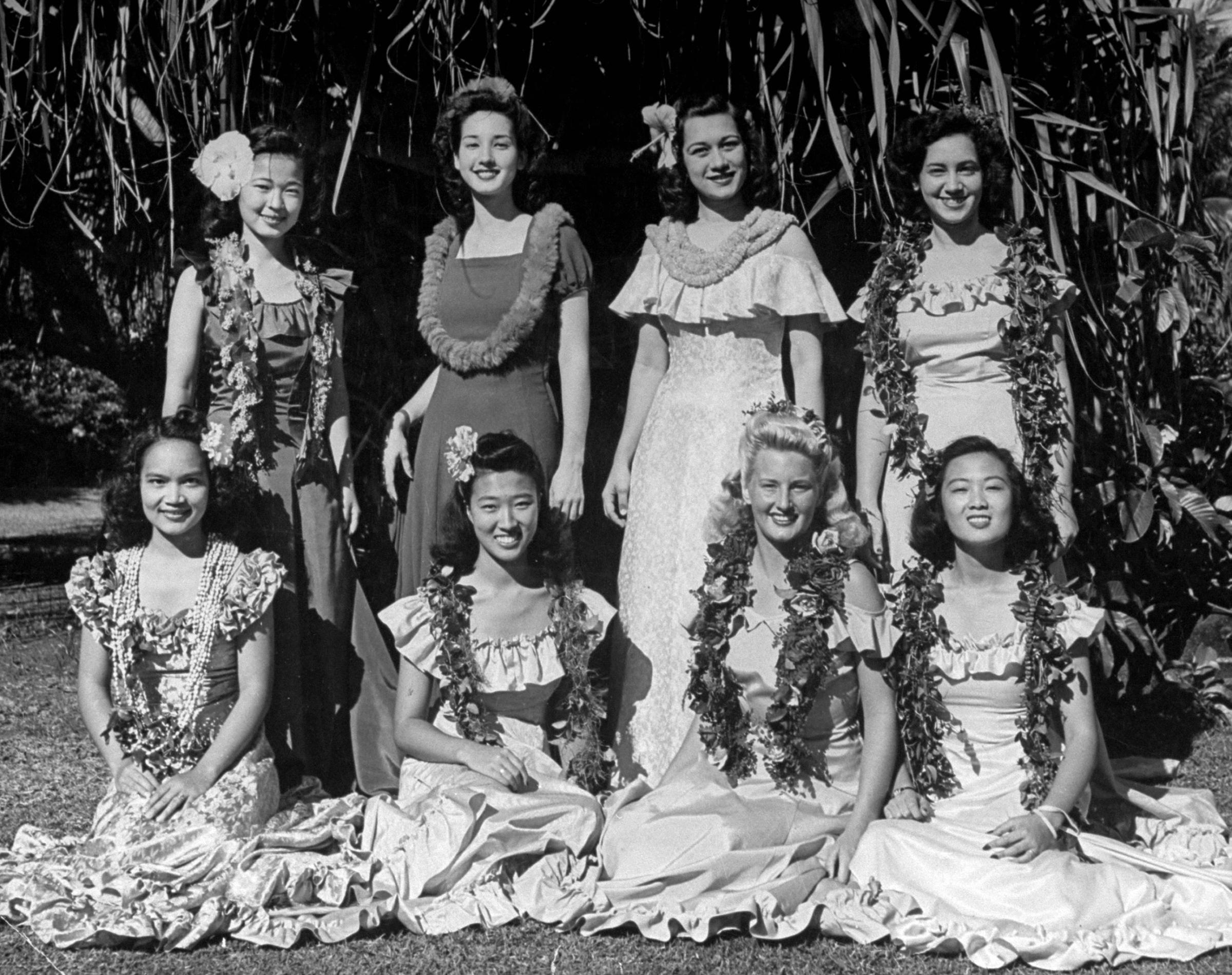 University of Hawaii girls who are chosen by the student body to serve as Princesses and Queen in annual May Day ceremony held at the University.